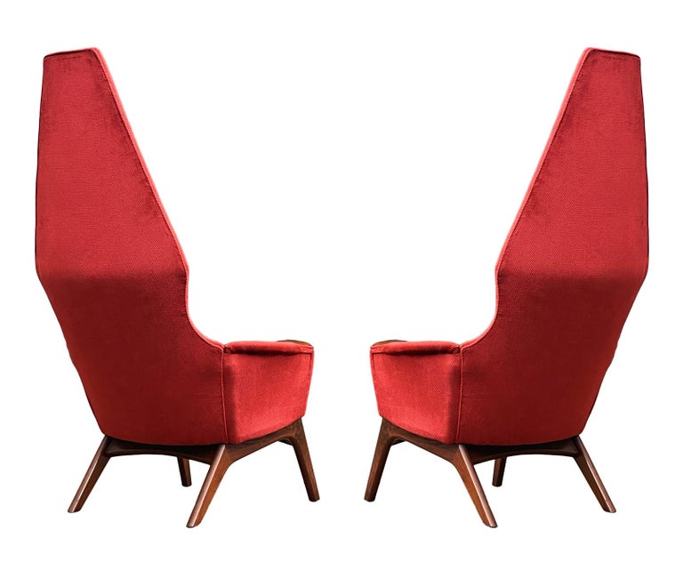 Pair MidCentury Modern Sculptural High Back Lounge Chairs by Adrian