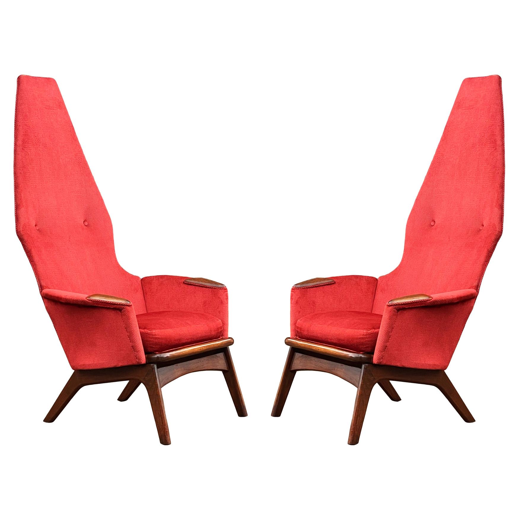 Pair Mid-Century Modern Sculptural High Back Lounge Chairs by Adrian Pearsall