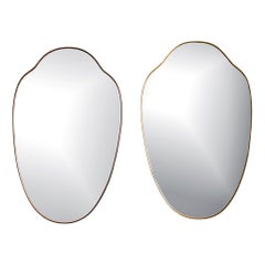 Pair Mid-Century Modern Shield Form Brass Mirrors