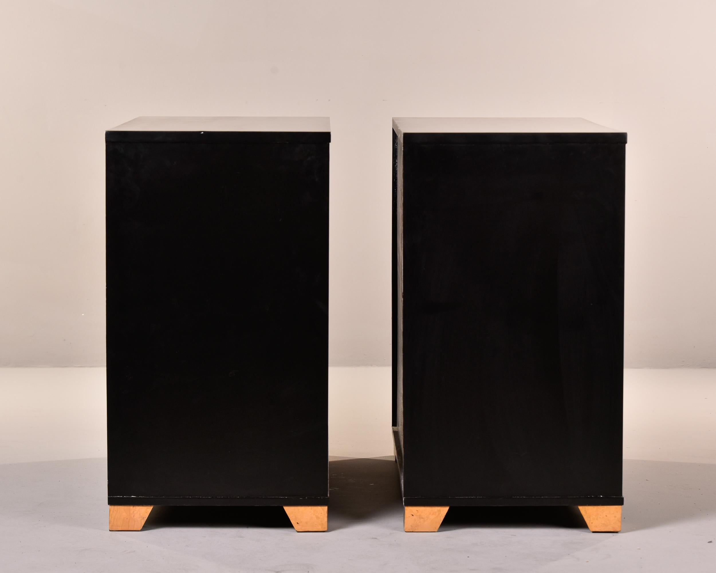 Pair Mid-Century Modern Side Cabinets with Ebonised Frames & Curly Maple Doors 6