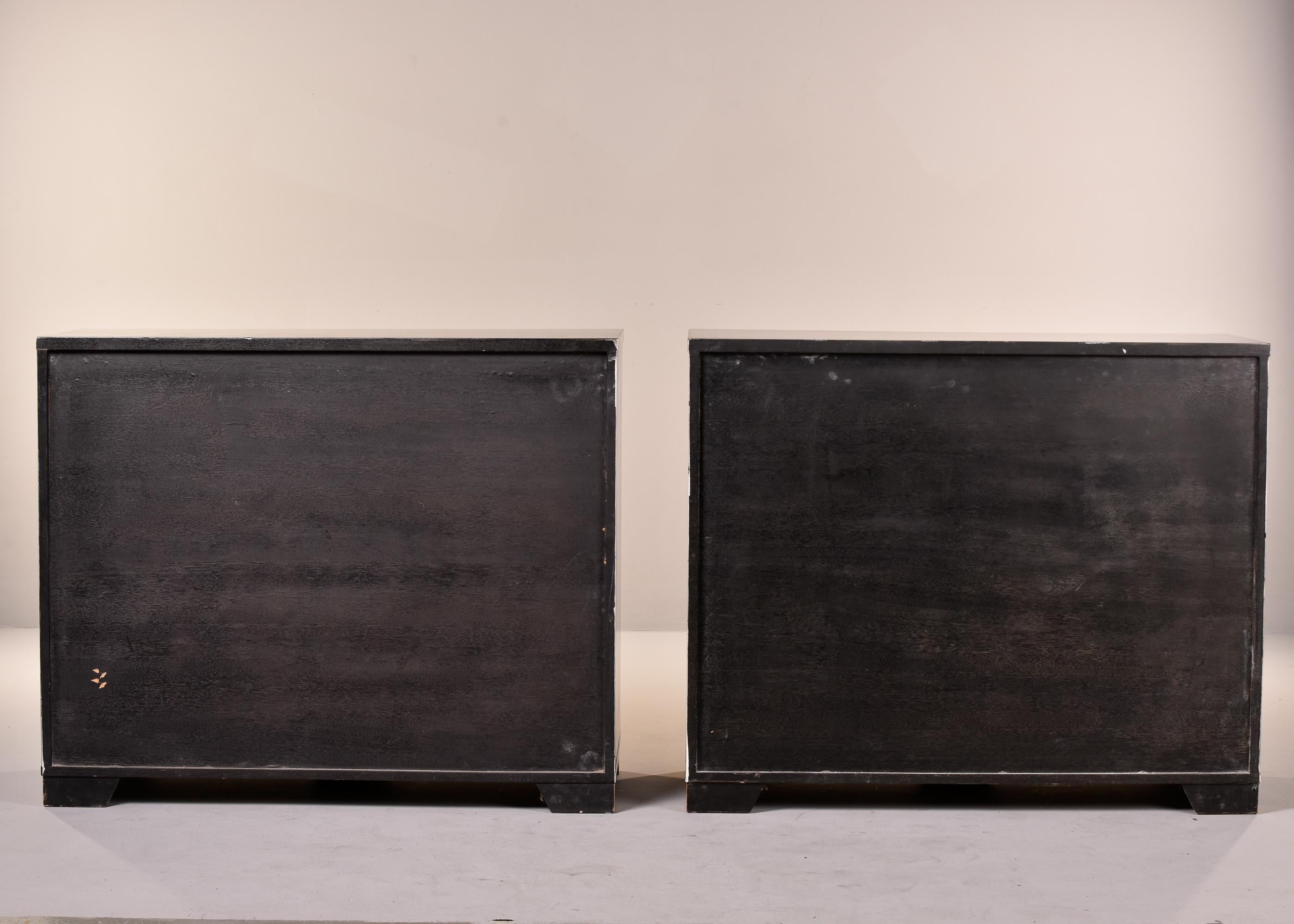 Pair Mid-Century Modern Side Cabinets with Ebonised Frames & Curly Maple Doors 7