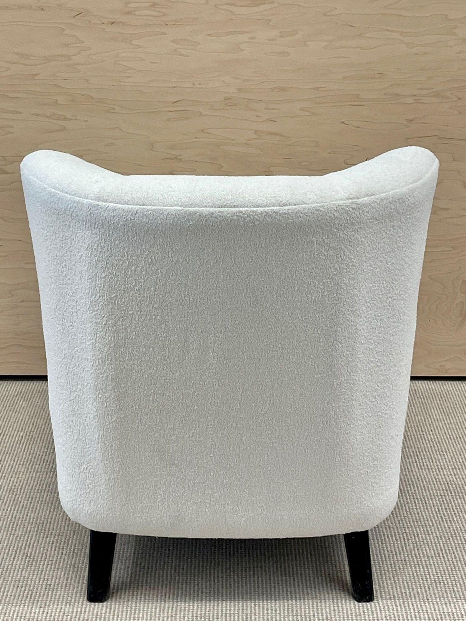Pair Mid-Century Modern Slipper/Lounge Chairs, American, Bouclé, Pair Low Profie For Sale 6