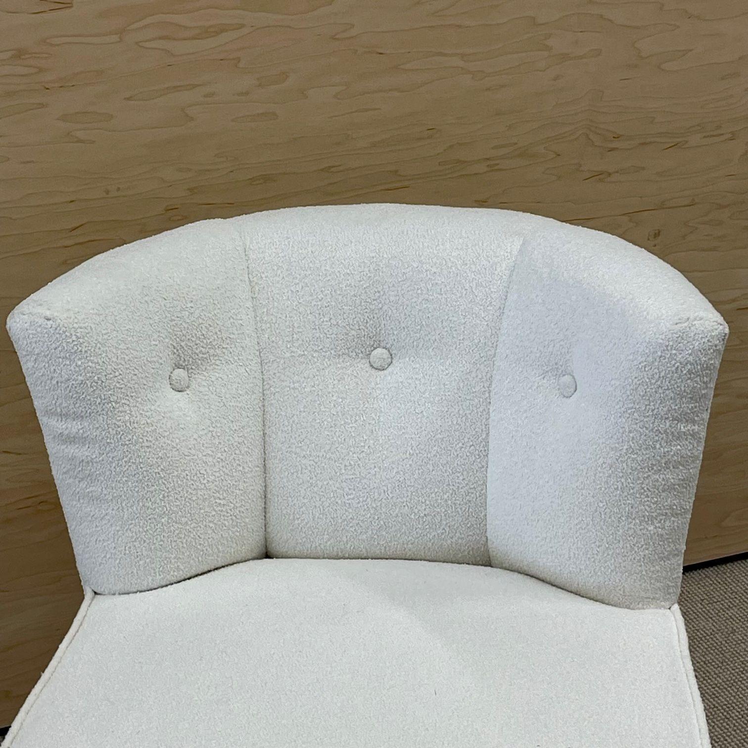 Pair Mid-Century Modern Slipper/Lounge Chairs, American, Bouclé, Pair Low Profie For Sale 2