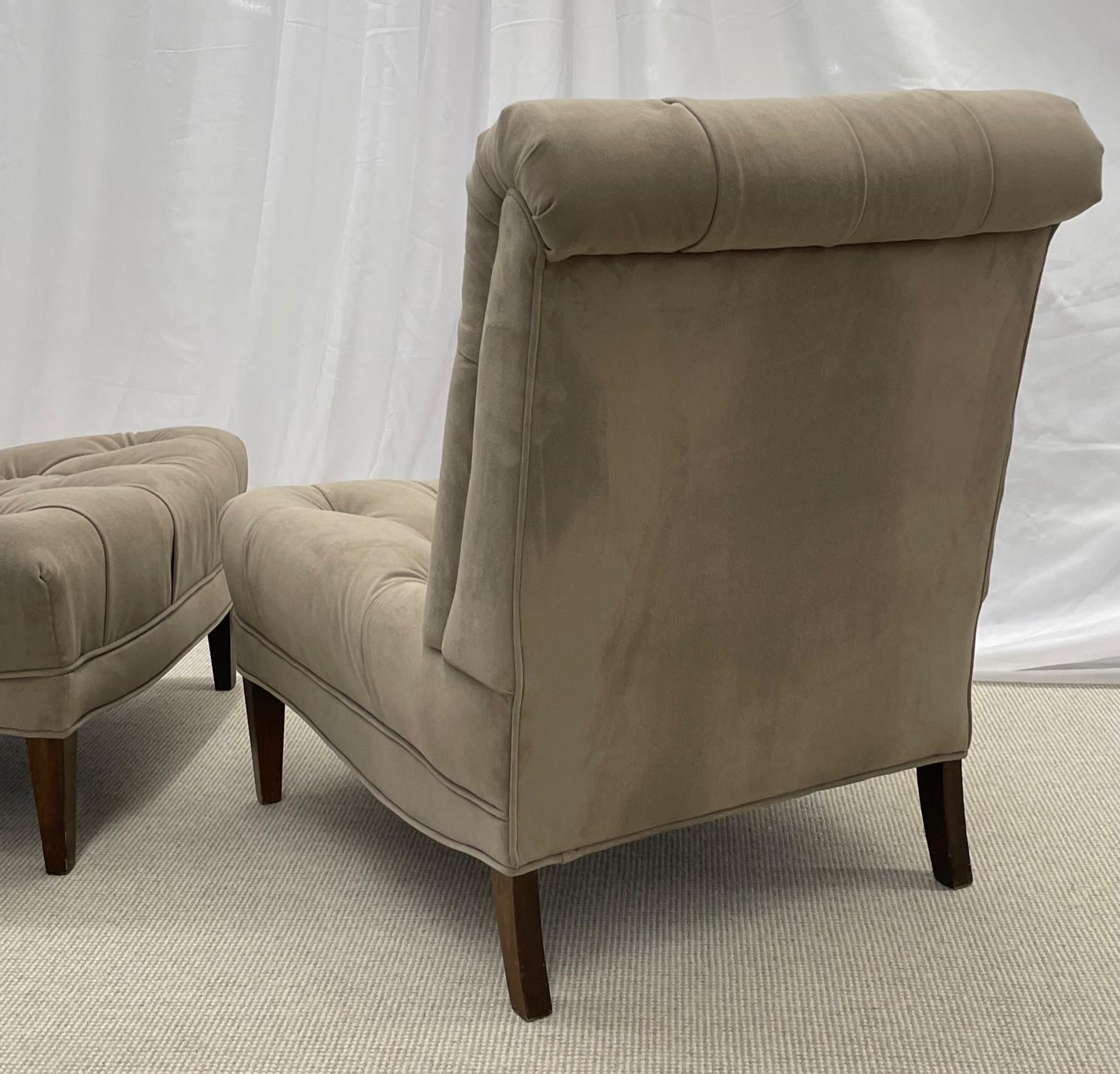 Paar Mid-Century Modern Slipper/Lounge-Stühle, amerikanischer Designer, getuftet, Wildleder	 im Angebot 5