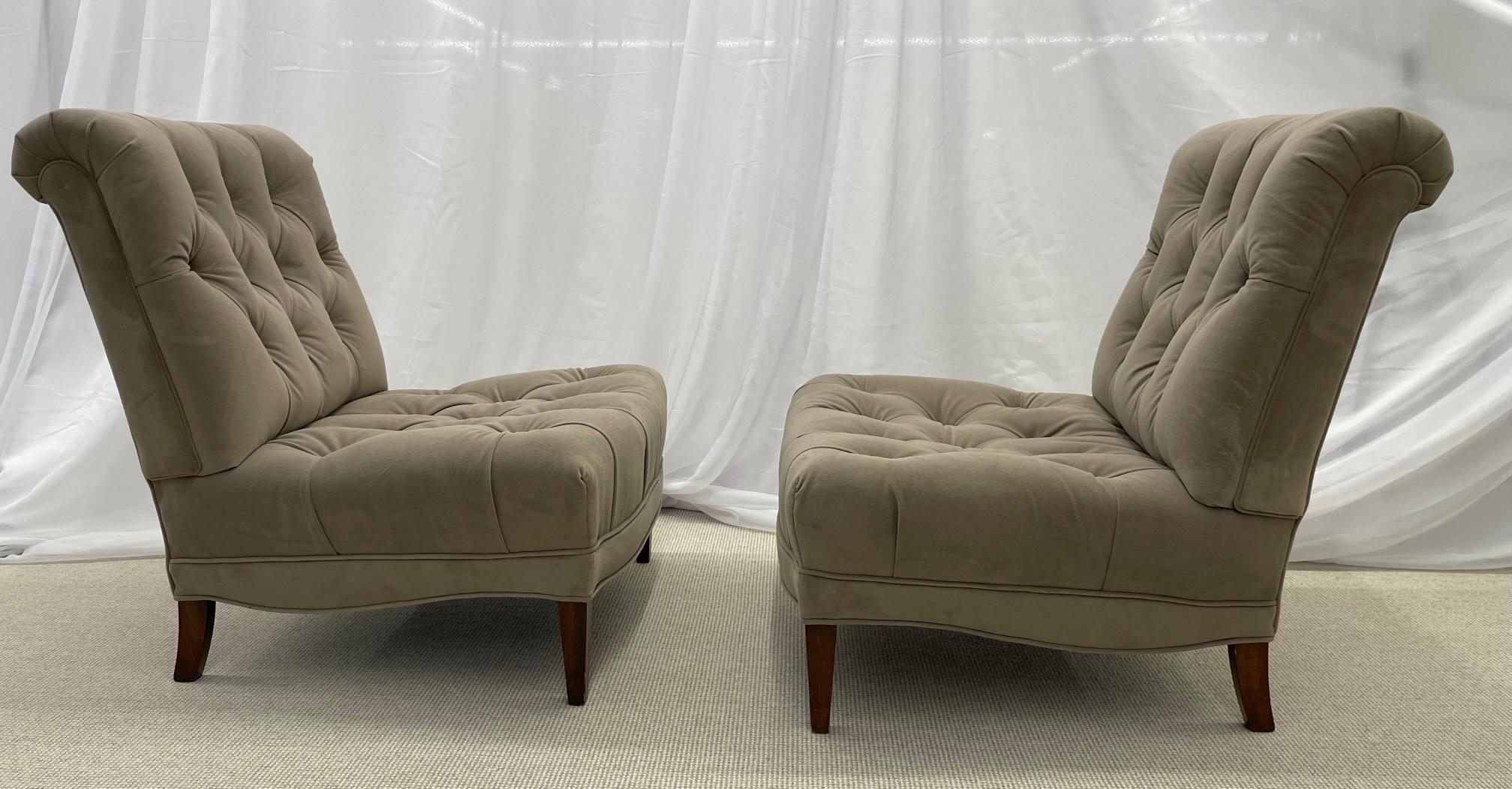 Paar Mid-Century Modern Slipper/Lounge-Stühle, amerikanischer Designer, getuftet, Wildleder	 im Angebot 6