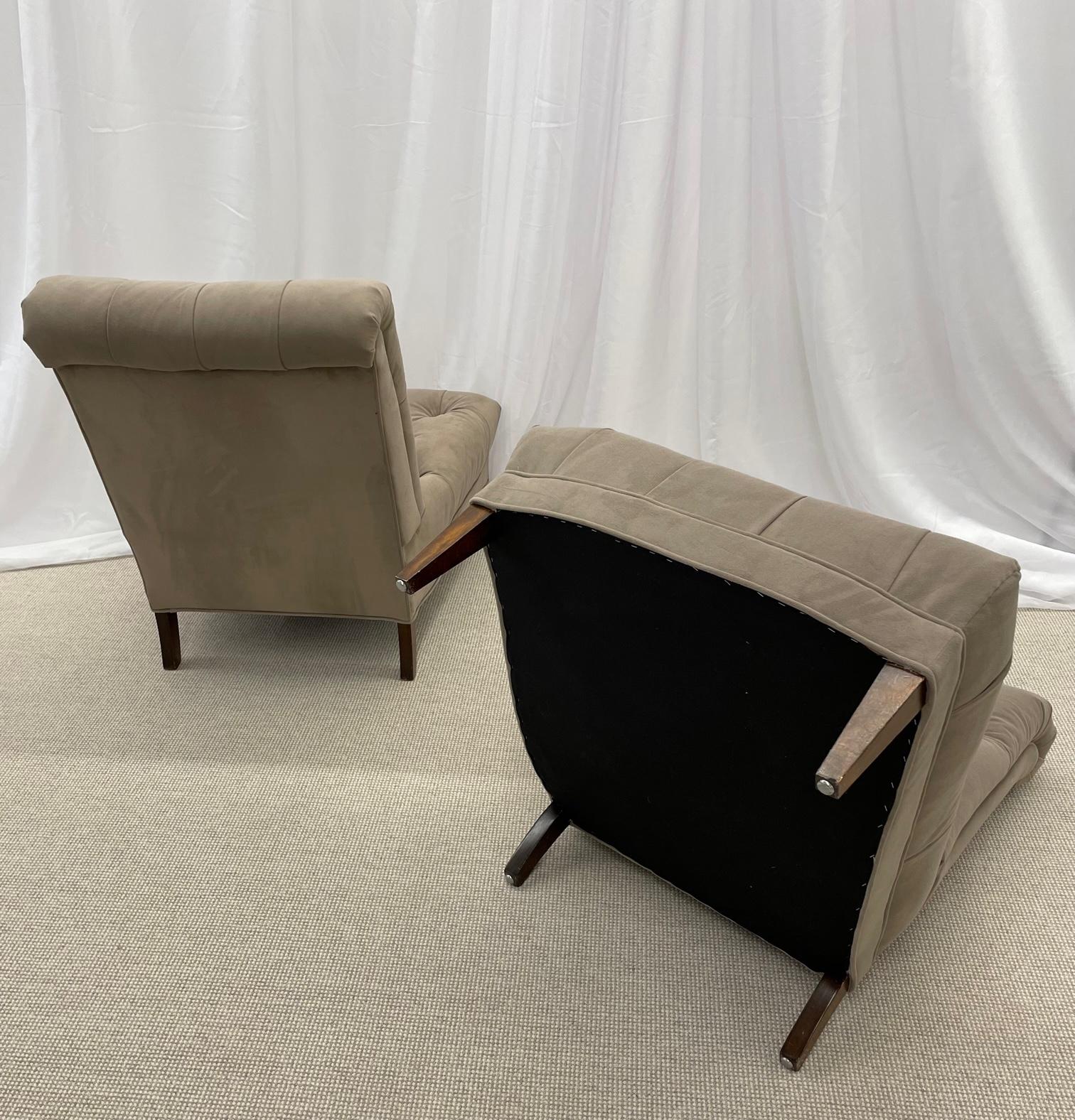 Paar Mid-Century Modern Slipper/Lounge-Stühle, amerikanischer Designer, getuftet, Wildleder	 im Angebot 7