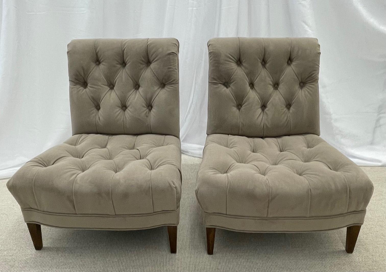 Paar Mid-Century Modern Slipper/Lounge-Stühle, amerikanischer Designer, getuftet, Wildleder	 (Moderne der Mitte des Jahrhunderts) im Angebot