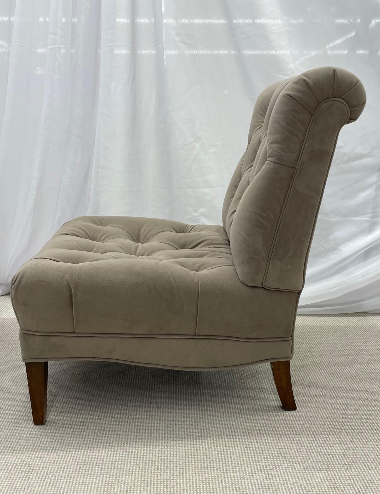 Paar Mid-Century Modern Slipper/Lounge-Stühle, amerikanischer Designer, getuftet, Wildleder	 im Angebot 1