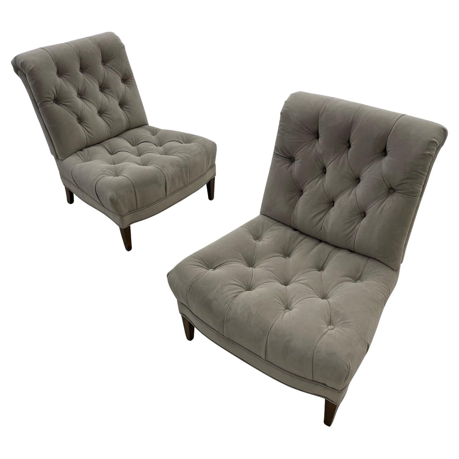 Pair Mid-Century Modern Slipper/Lounge Chairs, American Designer, Tufted, Suede	