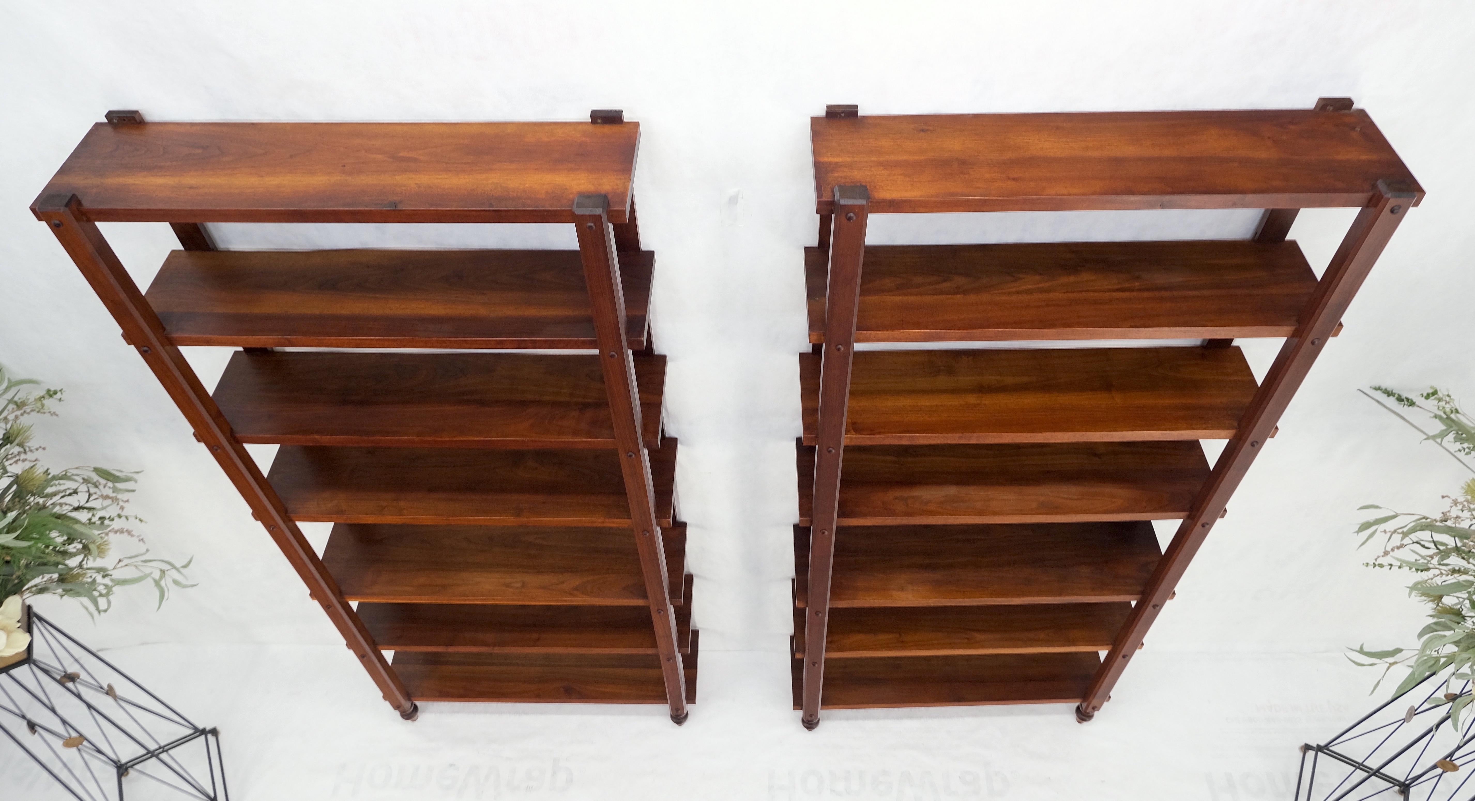 American Pair Mid-Century Modern Solid Oiled Walnut Etageres Bookcases Wall Units Mint!