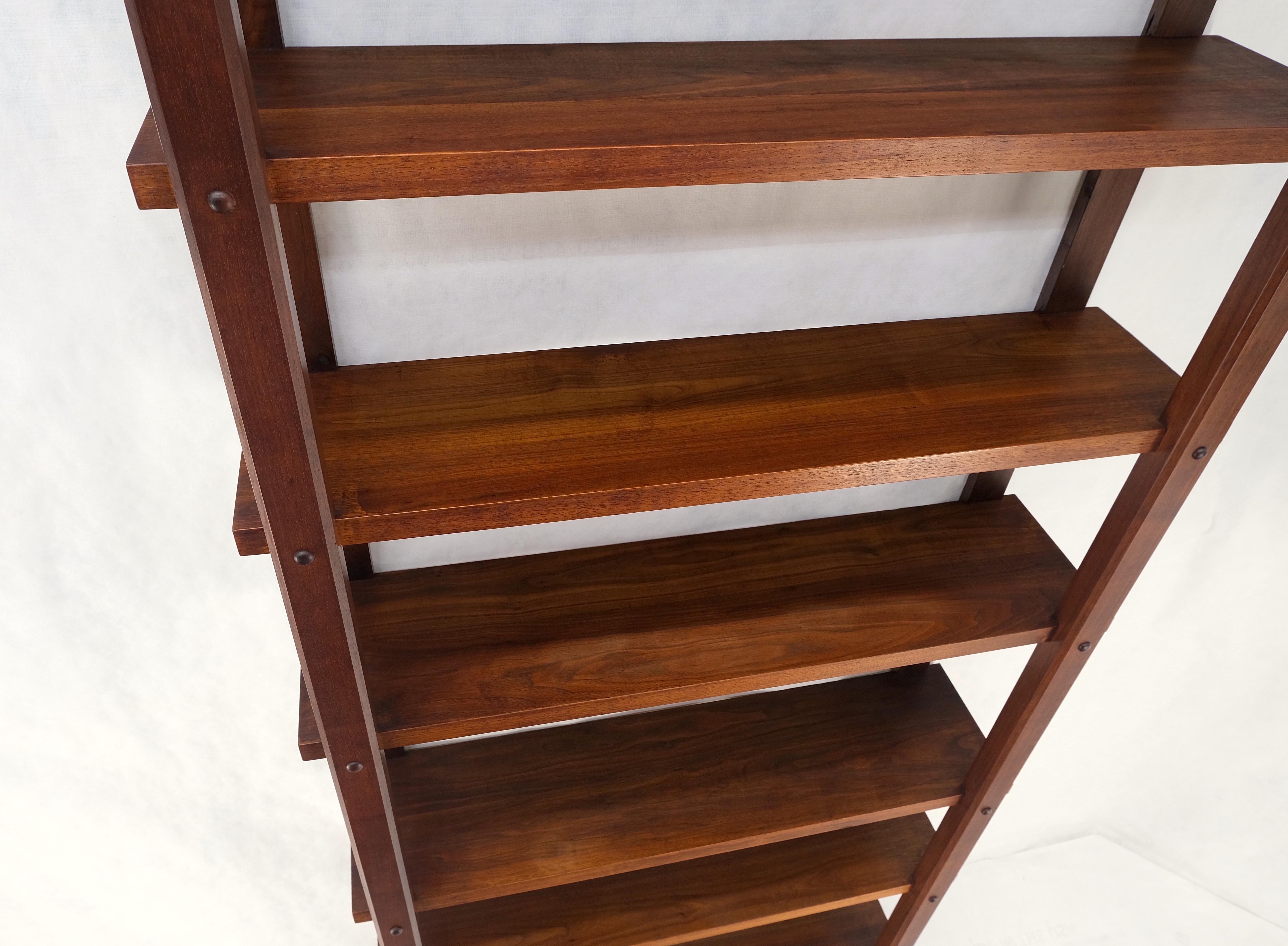 Pair Mid-Century Modern Solid Oiled Walnut Etageres Bookcases Wall Units Mint! In Good Condition In Rockaway, NJ