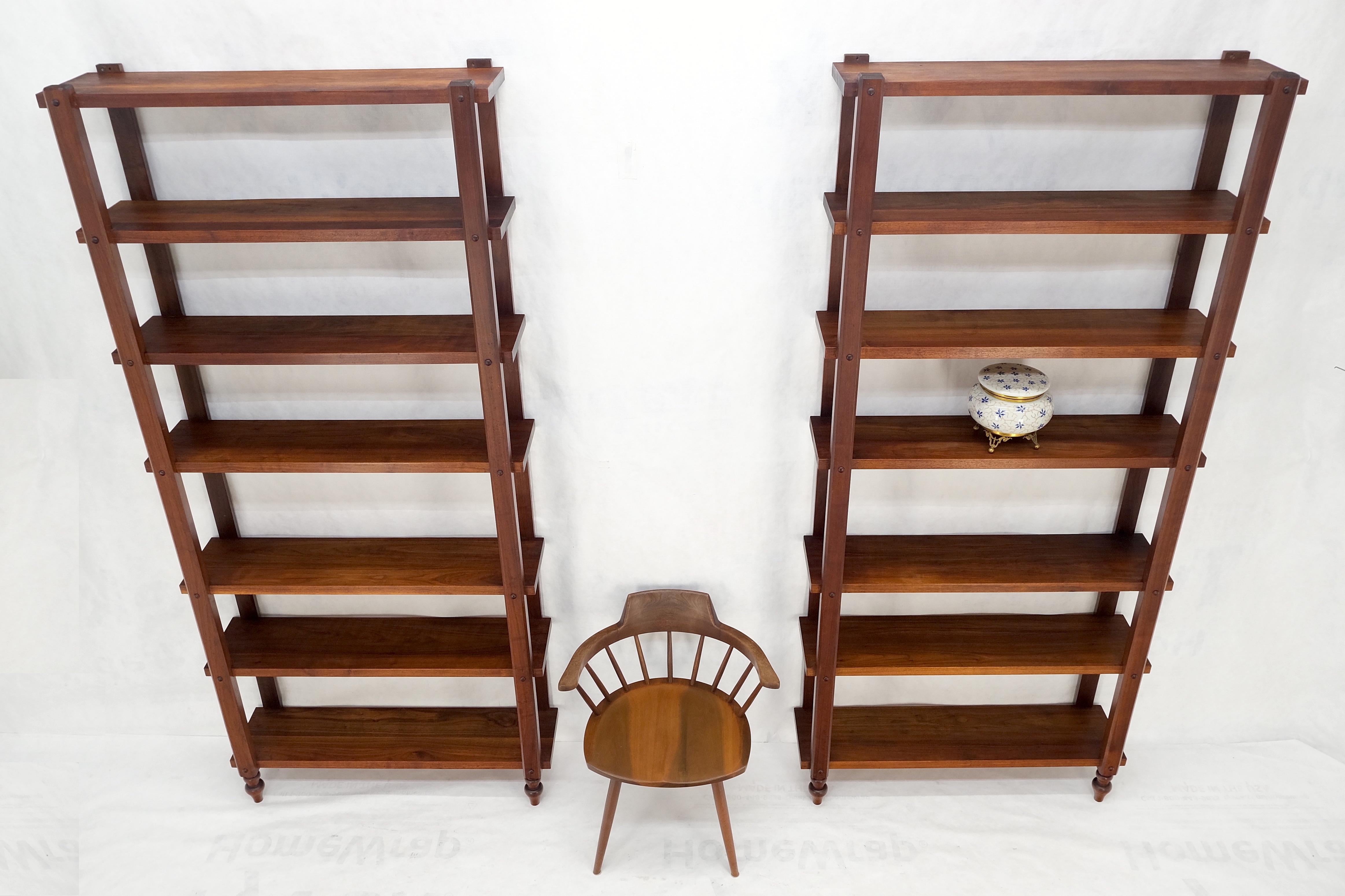 20th Century Pair Mid-Century Modern Solid Oiled Walnut Etageres Bookcases Wall Units Mint!