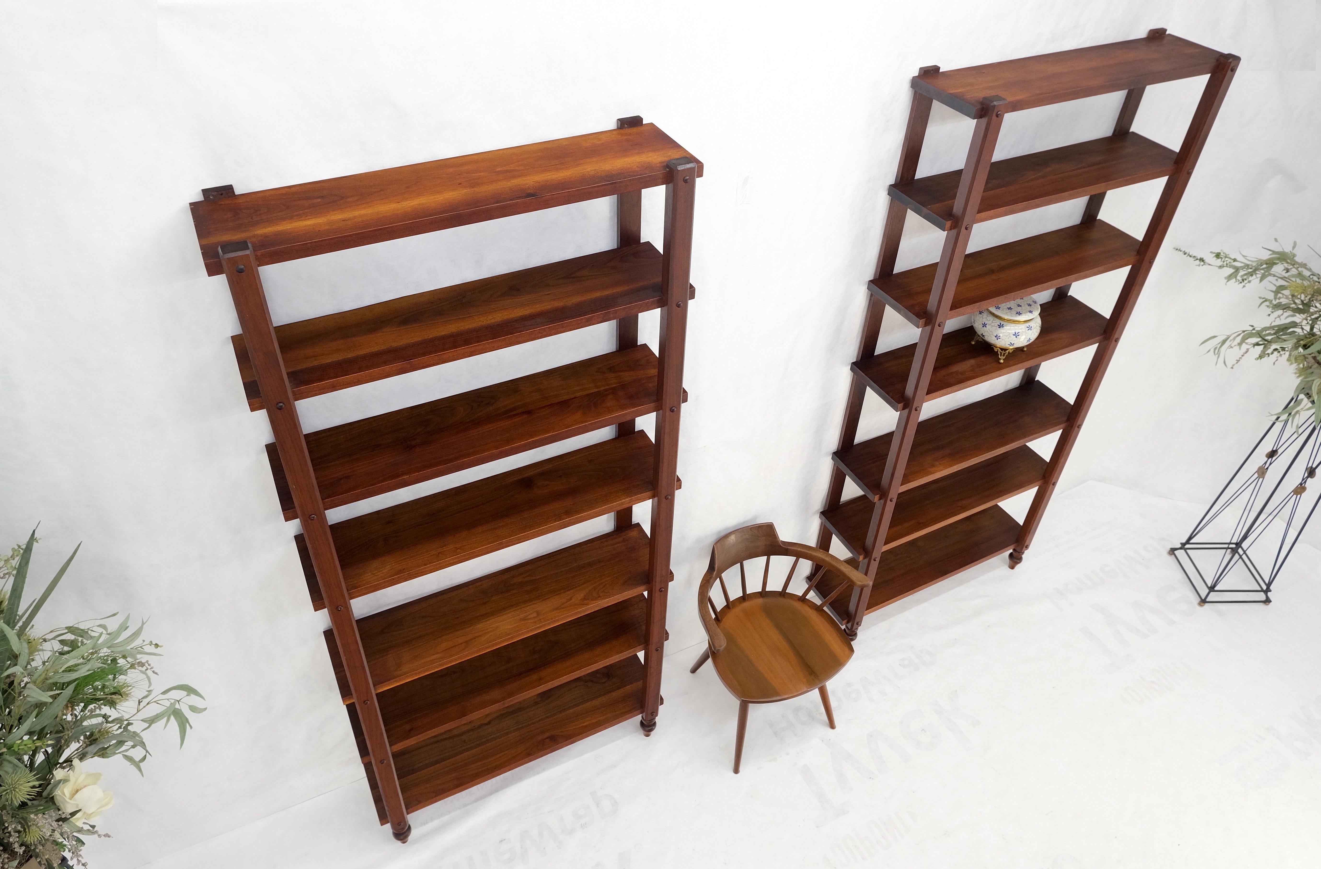 Pair Mid-Century Modern Solid Oiled Walnut Etageres Bookcases Wall Units Mint! 1
