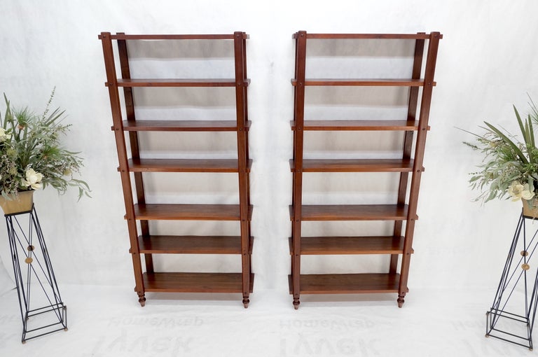 Pair Mid Century Modern Solid Oiled Walnut Etageres Bookcases Wall