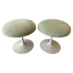 Pair Mid Century Modern Space Age Era Tulip Base Style Stools Upholstered Seats
