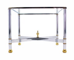 Pair Mid Century Modern Square Chrome  X Base End  Side Coffee Tables Stands