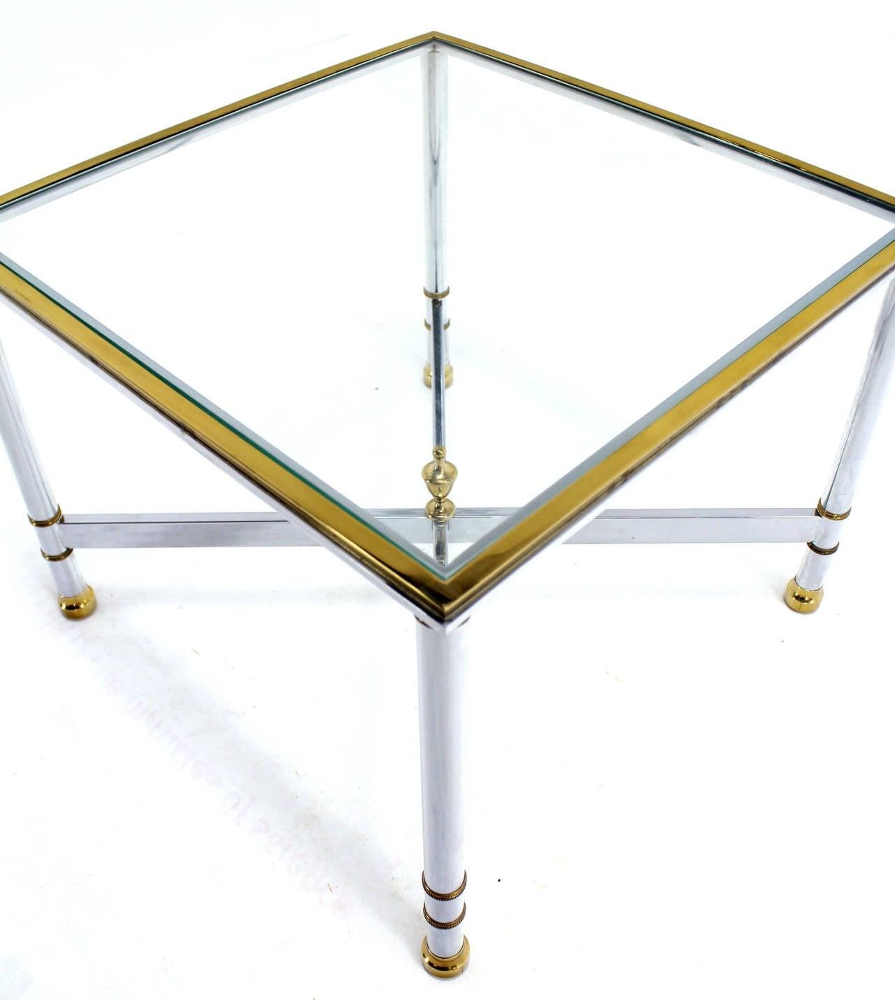 Polished Pair Mid Century Modern Square Chrome  X Base End  Side Coffee Tables Stands  For Sale