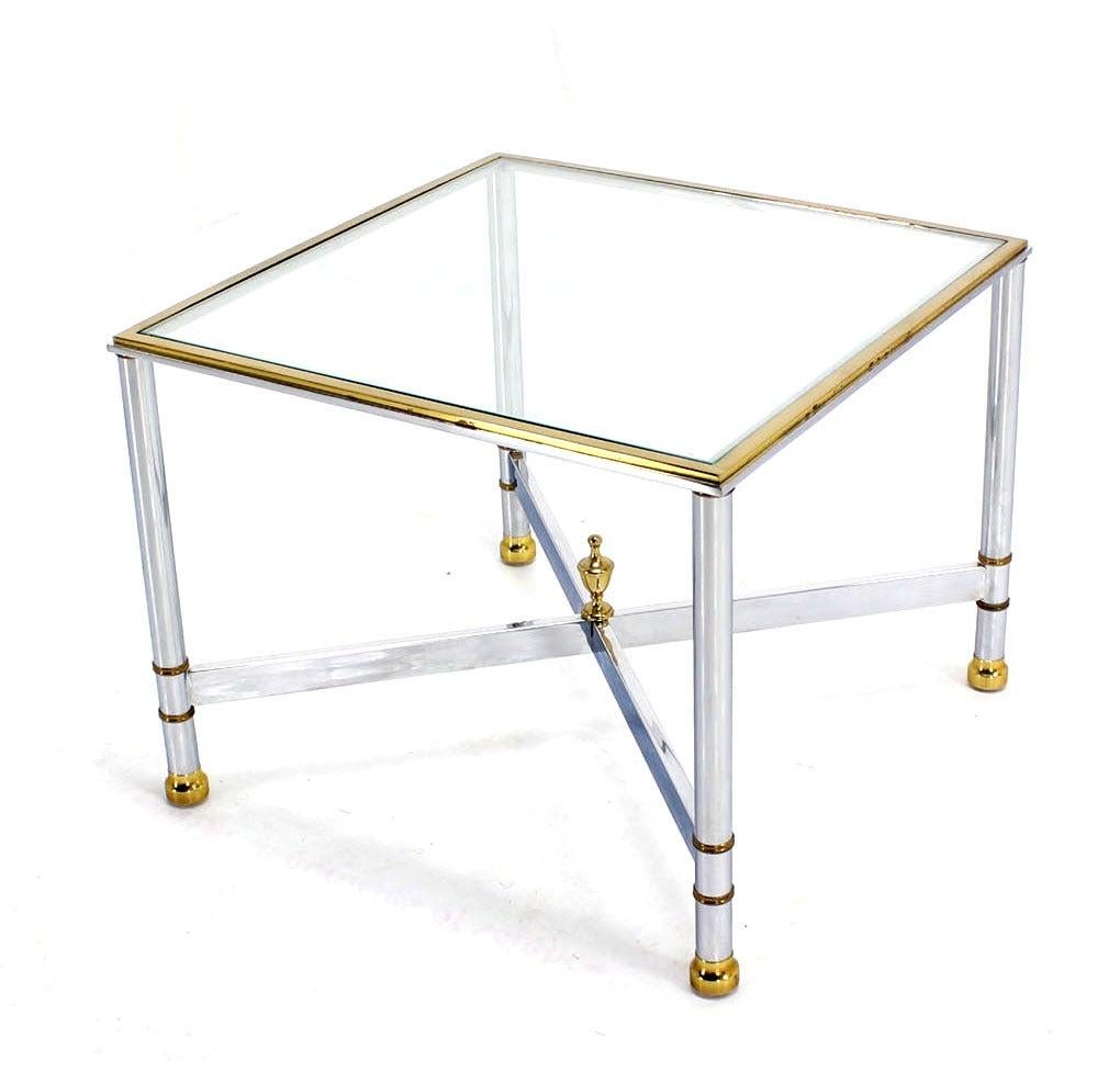 20th Century Pair Mid Century Modern Square Chrome  X Base End  Side Coffee Tables Stands  For Sale