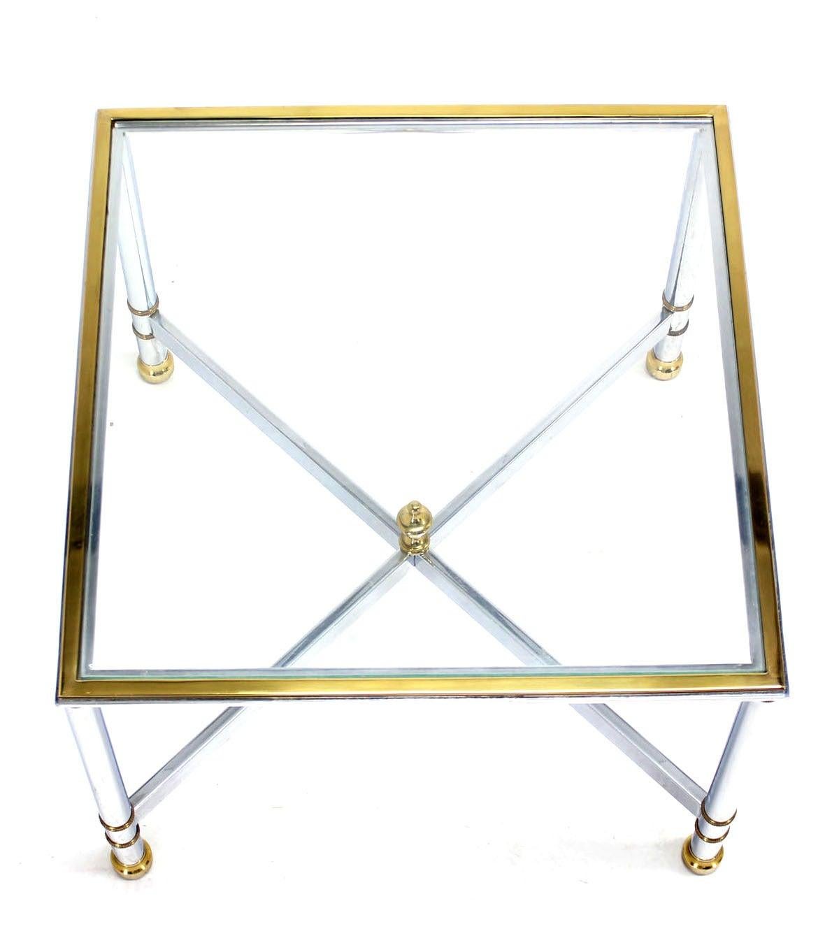 Brass Pair Mid Century Modern Square Chrome  X Base End  Side Coffee Tables Stands  For Sale
