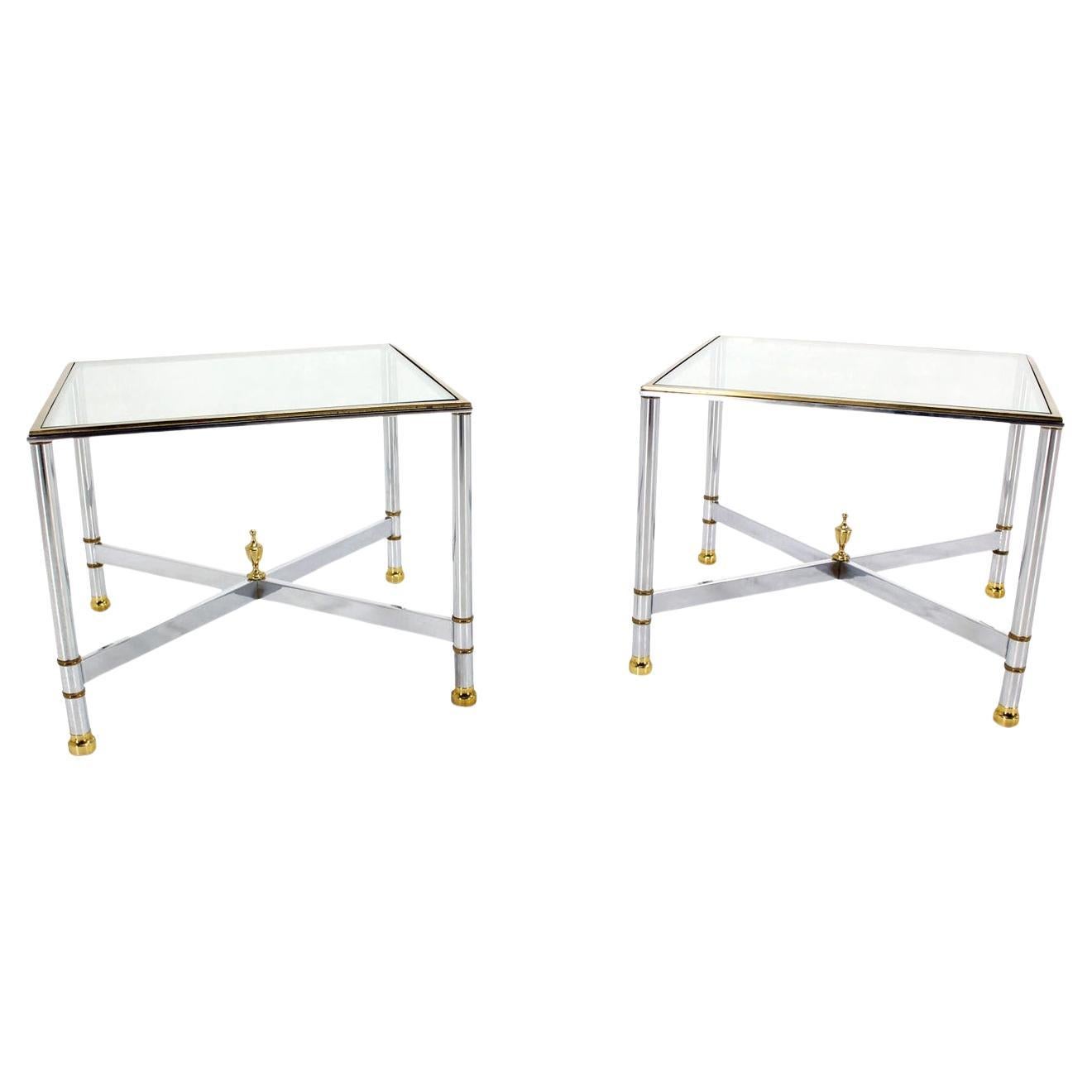 Paar Mid Century Modern Quadratisch Chrom  X Basis Ende  Seite Couchtische Ständer