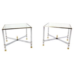 Pair Mid Century Modern Square Chrome  X Base End  Side Coffee Tables Stands 