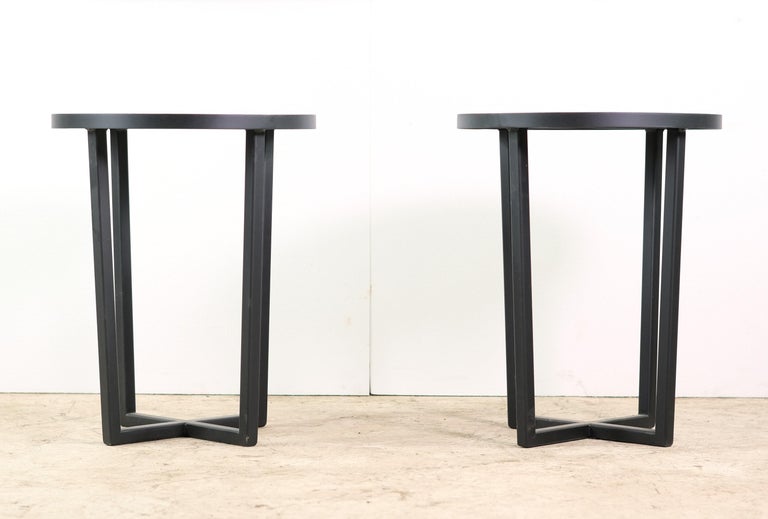 Pair MidCentury Modern Steel Round Tables Mirror Tops For Sale at 1stDibs