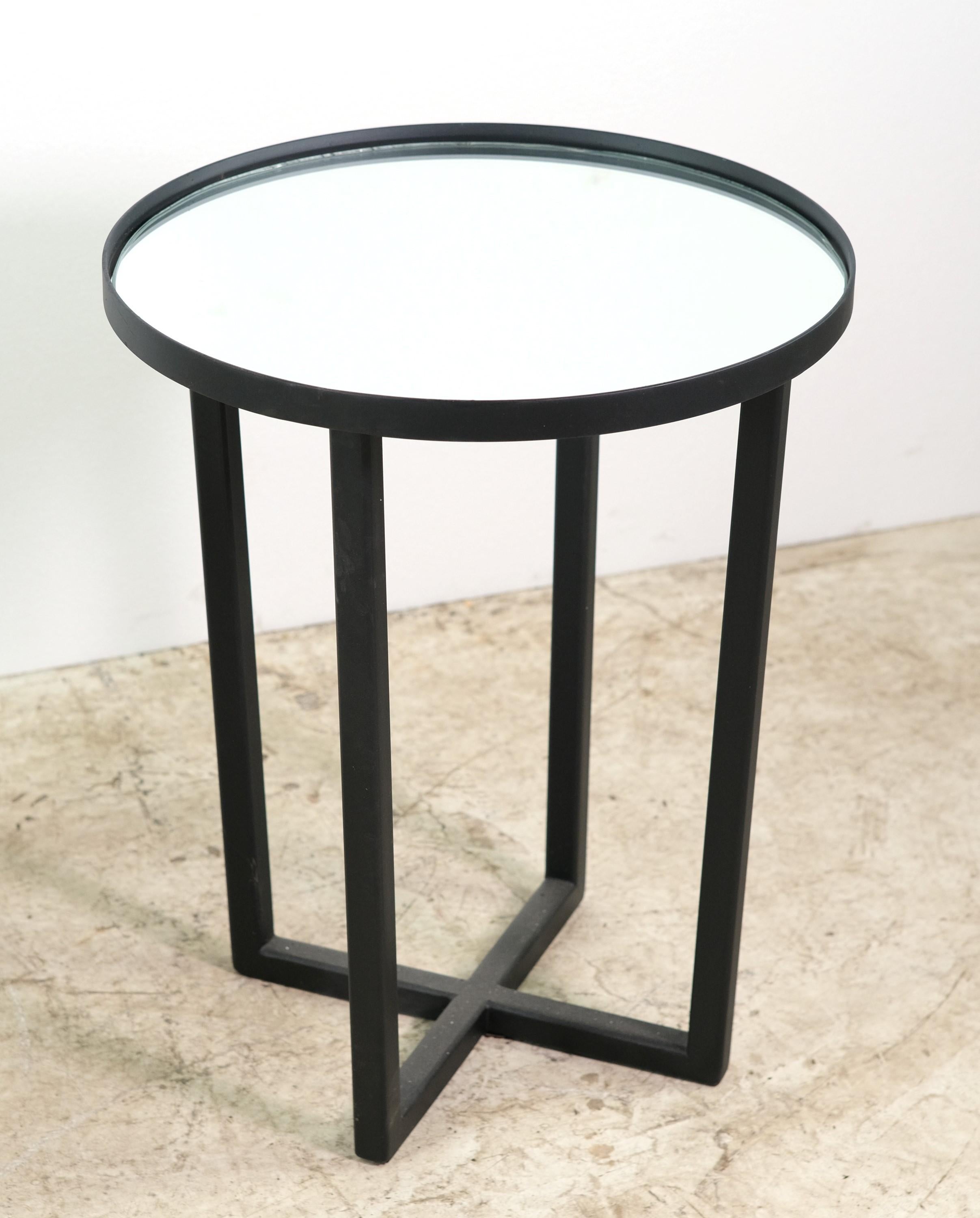 American Pair Mid-Century Modern Steel Round Tables Mirror Tops