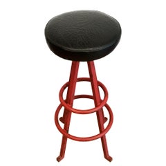 Pair Mid-Century Modern Stools in Steel and Faux Leather -Spain, Barcelona 1960s