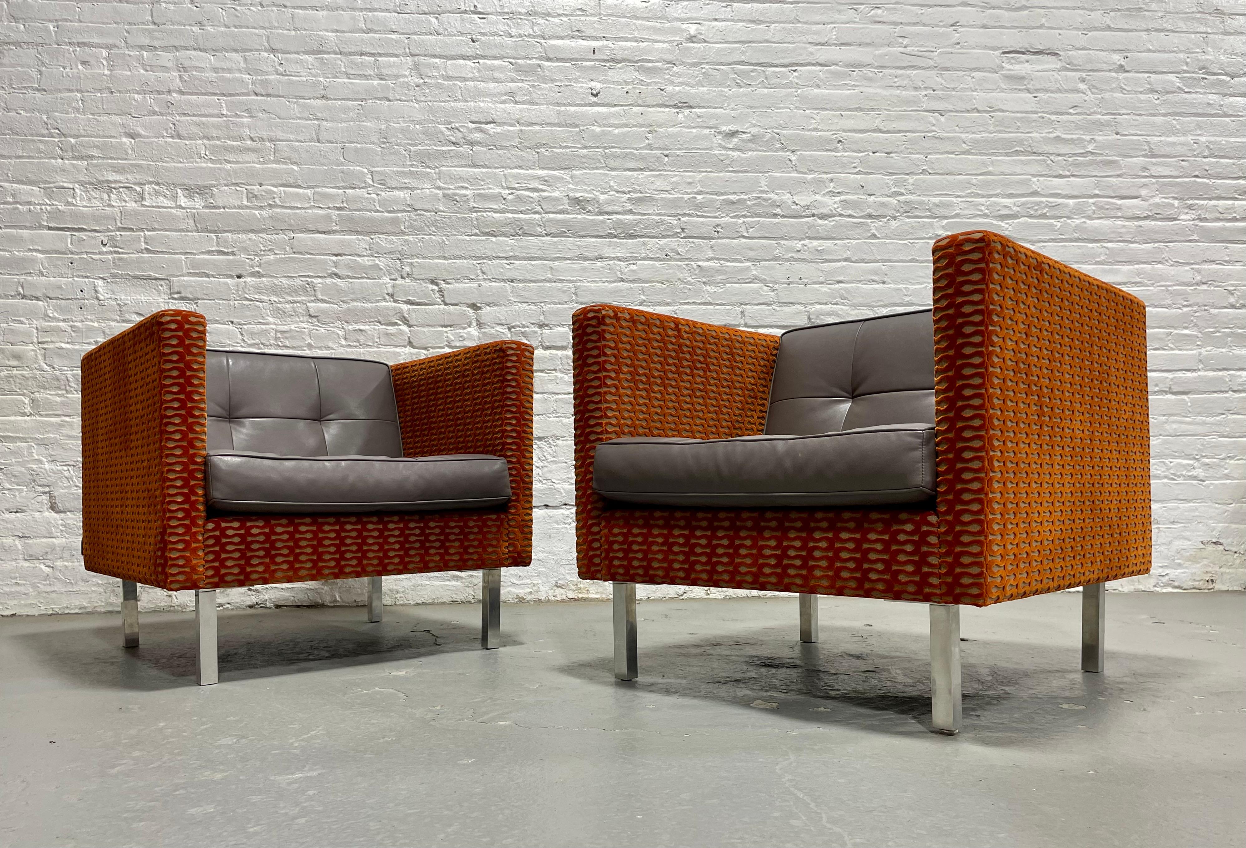 Contemporary Pair Mid Century Modern styled Lounge Chairs with Custom Upholstery, NienKamper For Sale
