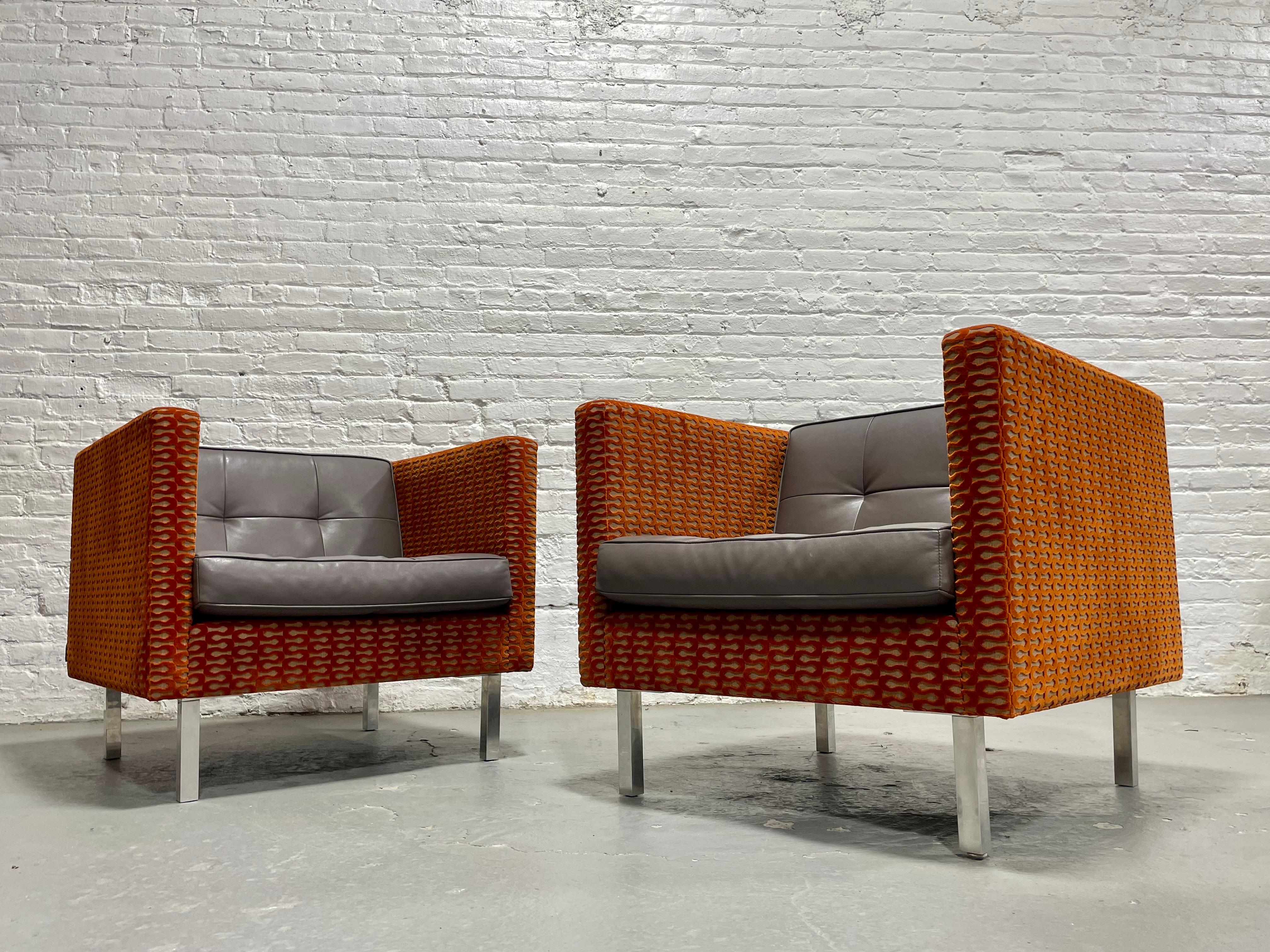 Chrome Pair Mid Century Modern styled Lounge Chairs with Custom Upholstery, NienKamper For Sale