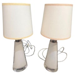 Pair Mid Century Modern Swedish Glass Orrefors Lamps