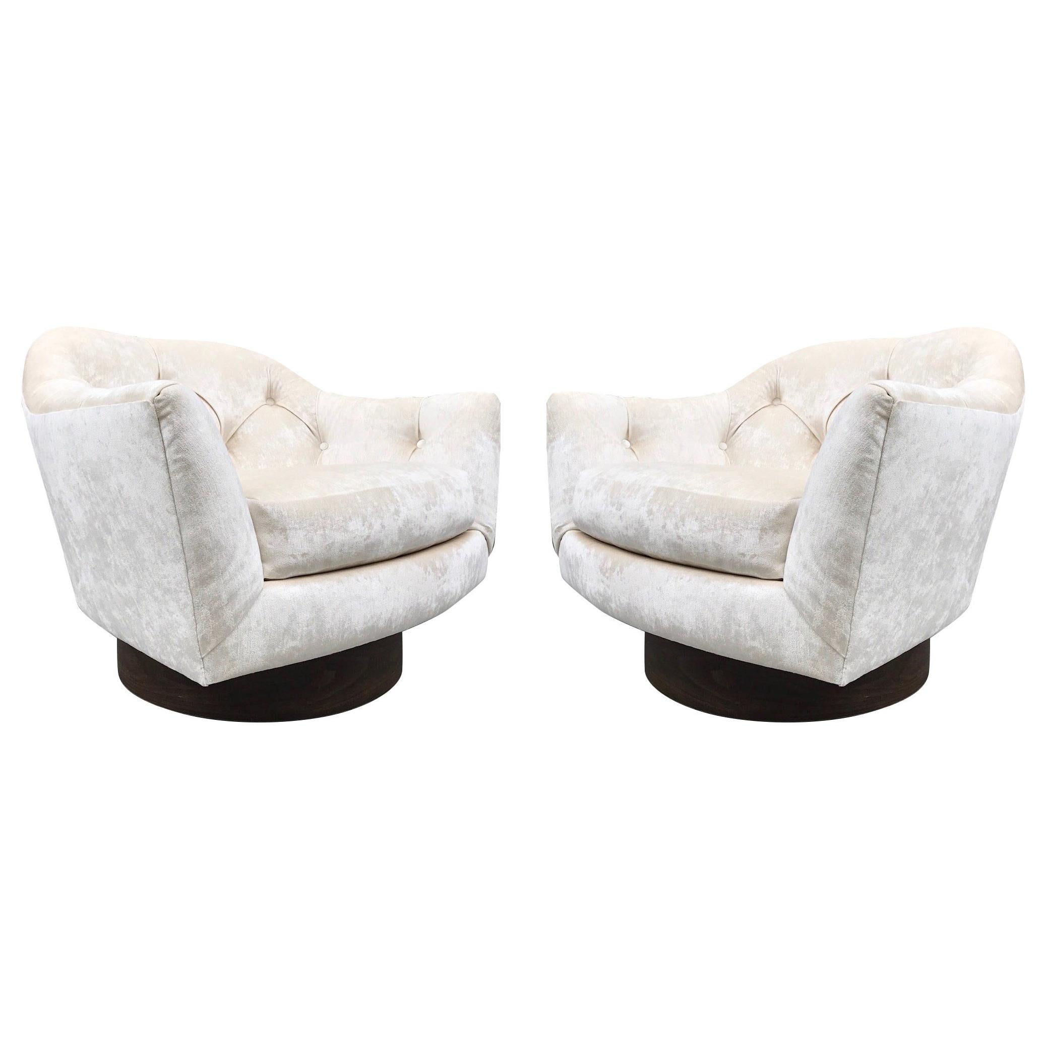 Pair of Danish Mid Century Modern Leather Low Swivel Chairs at 1stDibs