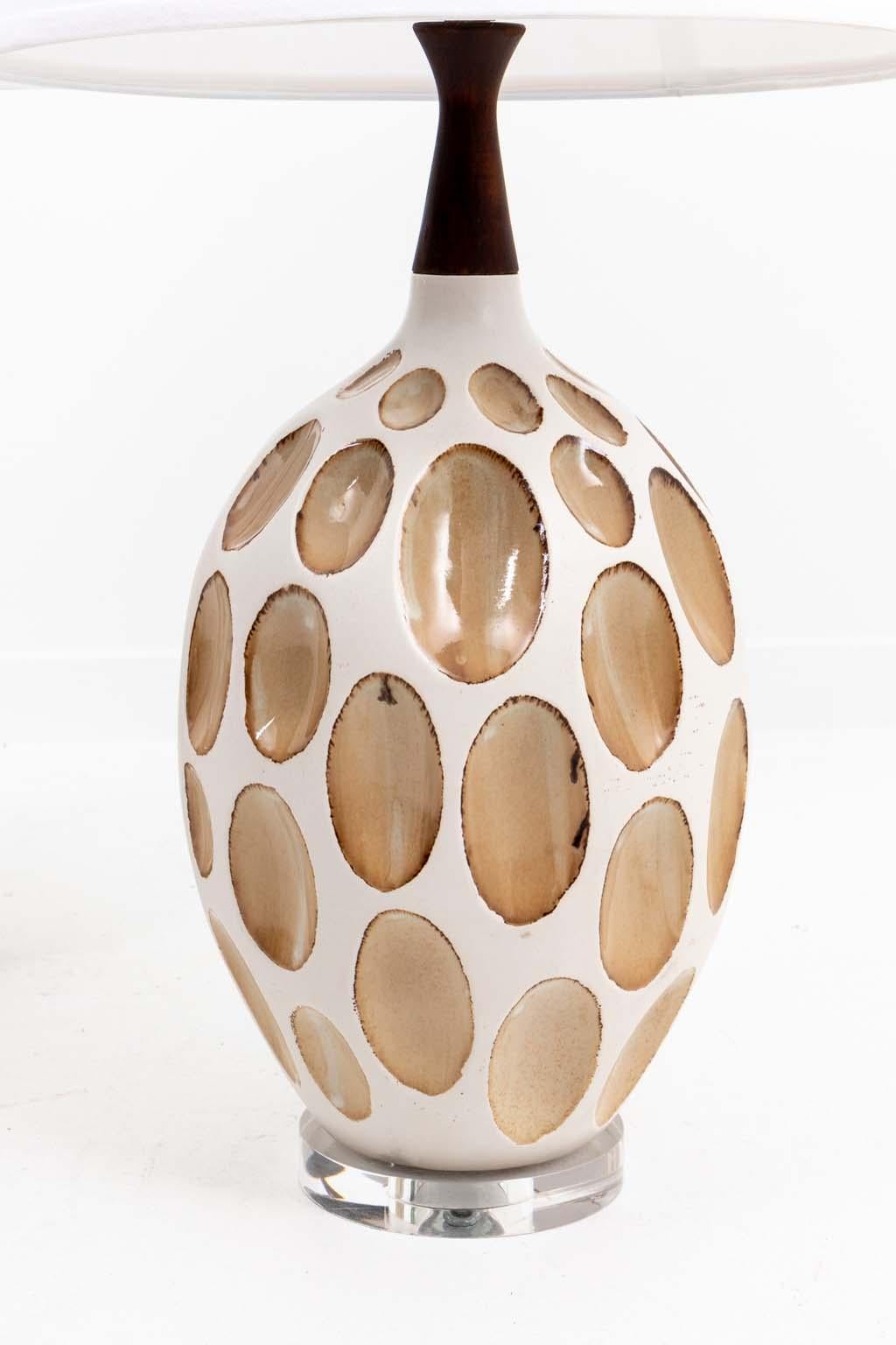 Pair Mid 20th Century glazed ceramic table lamps with 