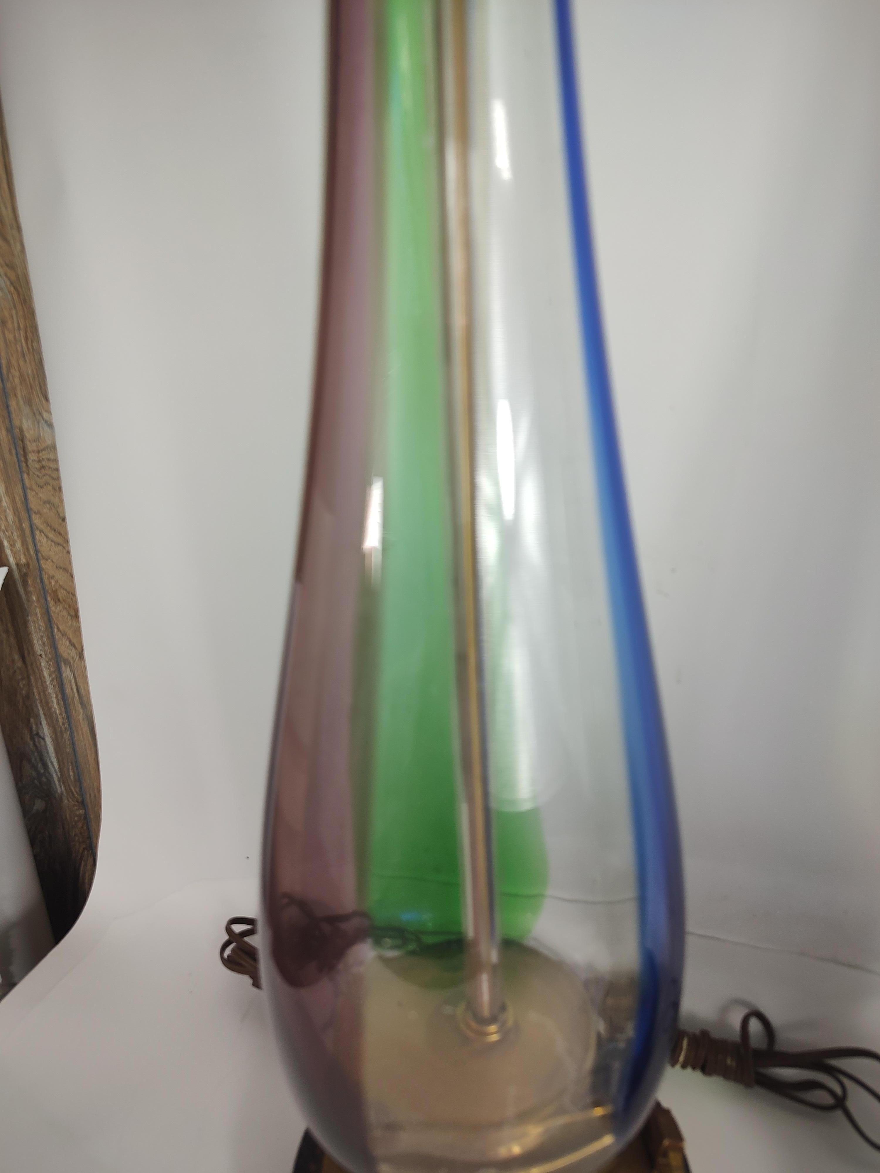Pair Mid Century Modern Tall Hand Blown Table Lamps by Barovier & Toso Murano In Good Condition For Sale In Port Jervis, NY