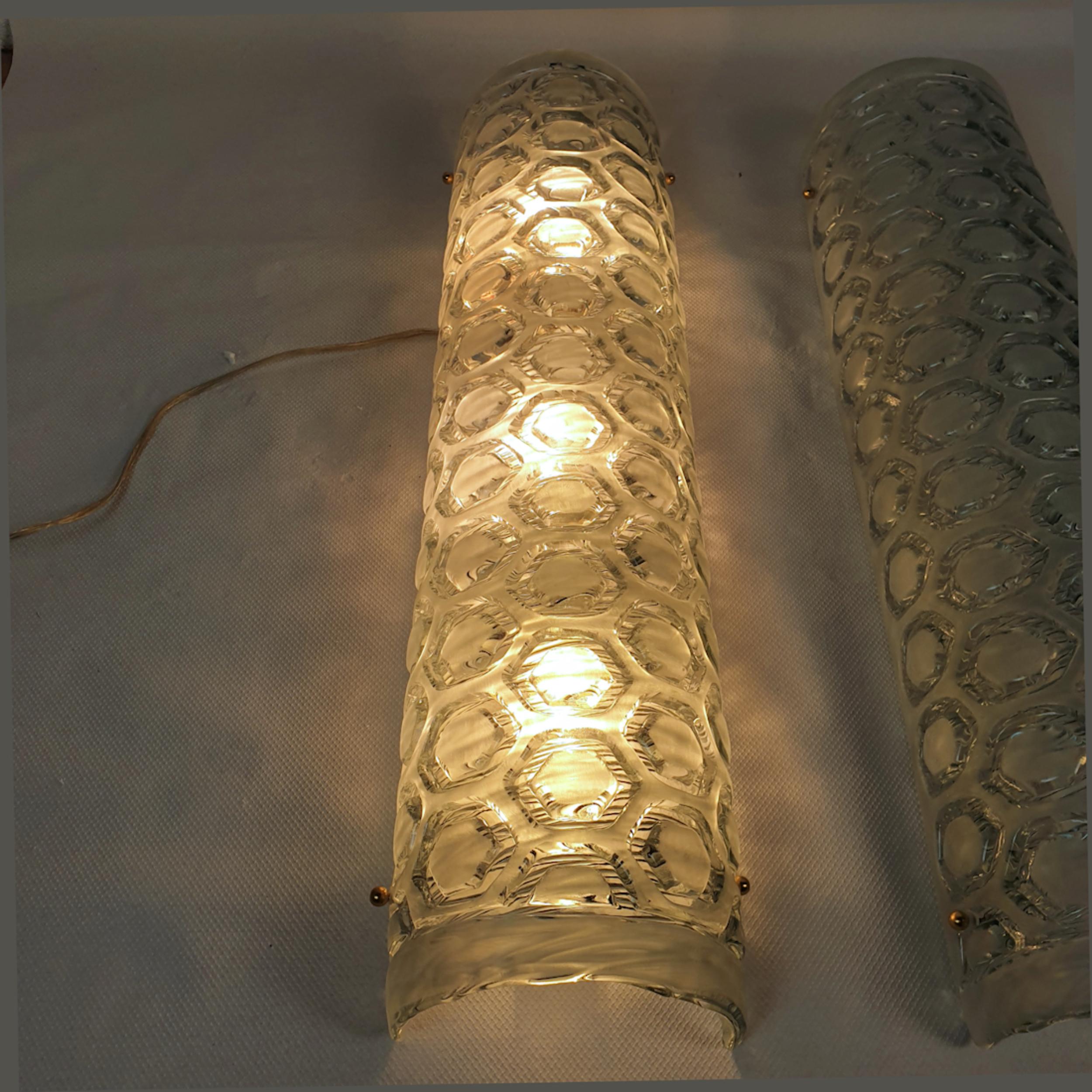 Late 20th Century Mid Century Modern Green Murano Glass Sconces - a pair For Sale