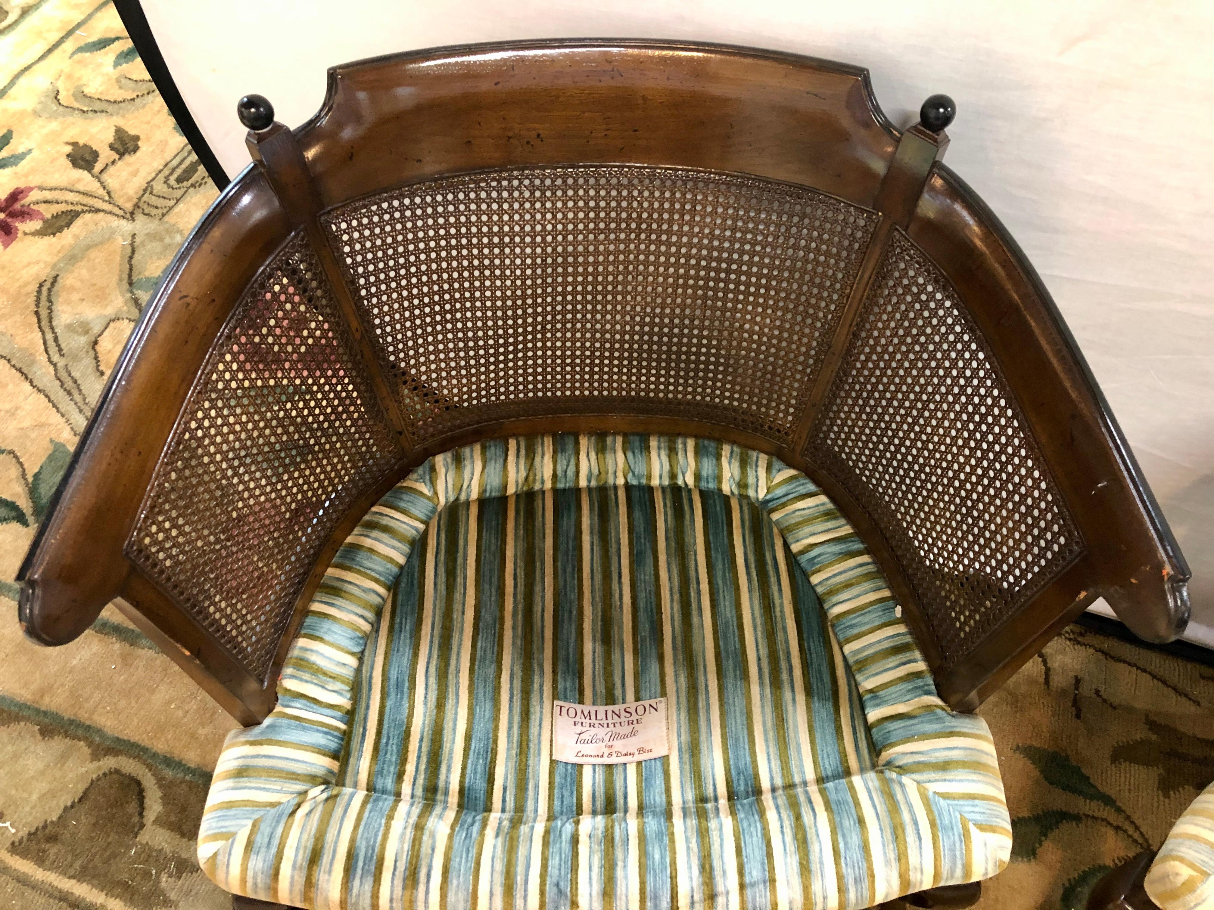 Pair of Mid-Century Modern Tub Chairs in Striped Upholstery with Cushion 7