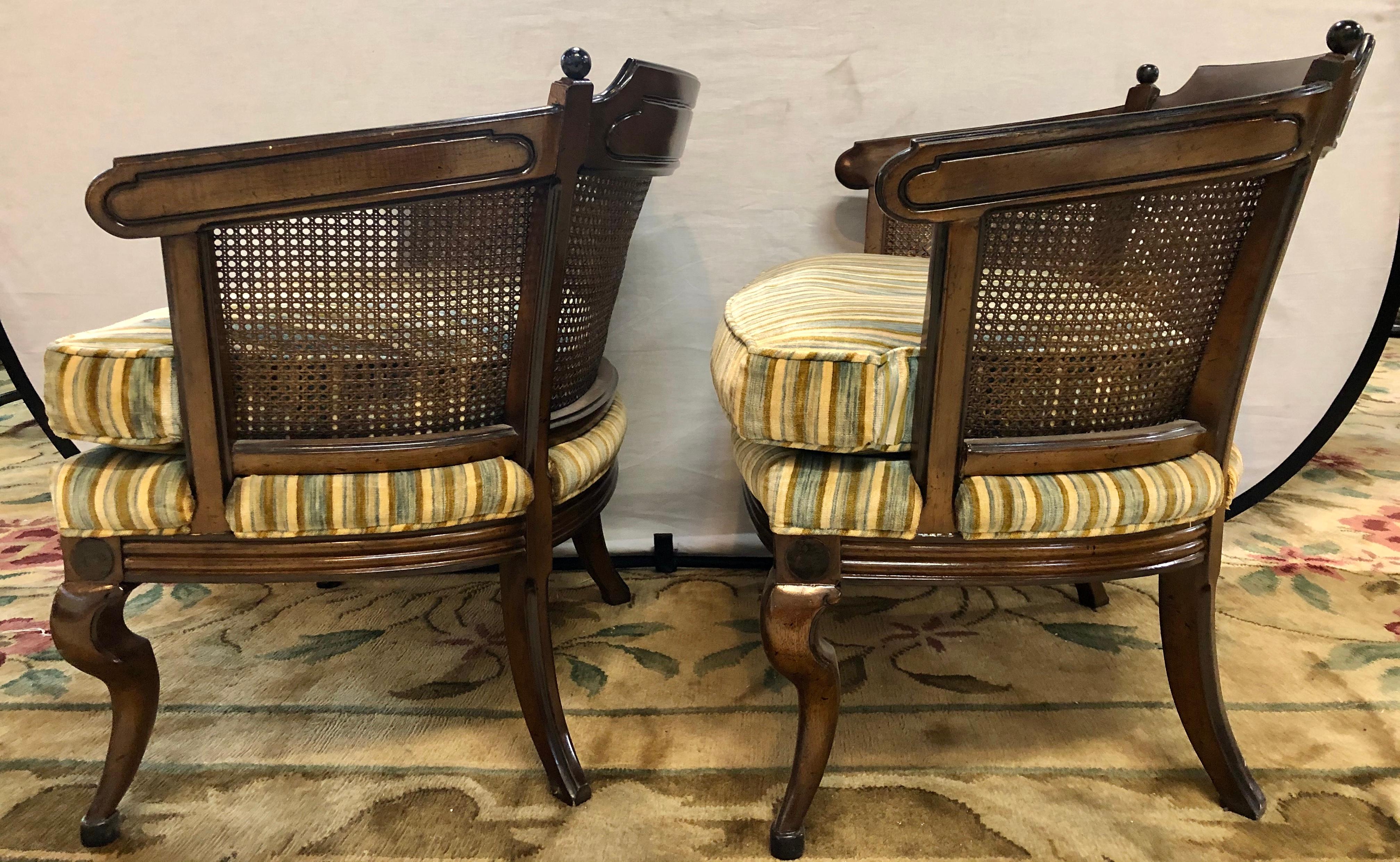 Pair of Mid-Century Modern Tub Chairs in Striped Upholstery with Cushion 8