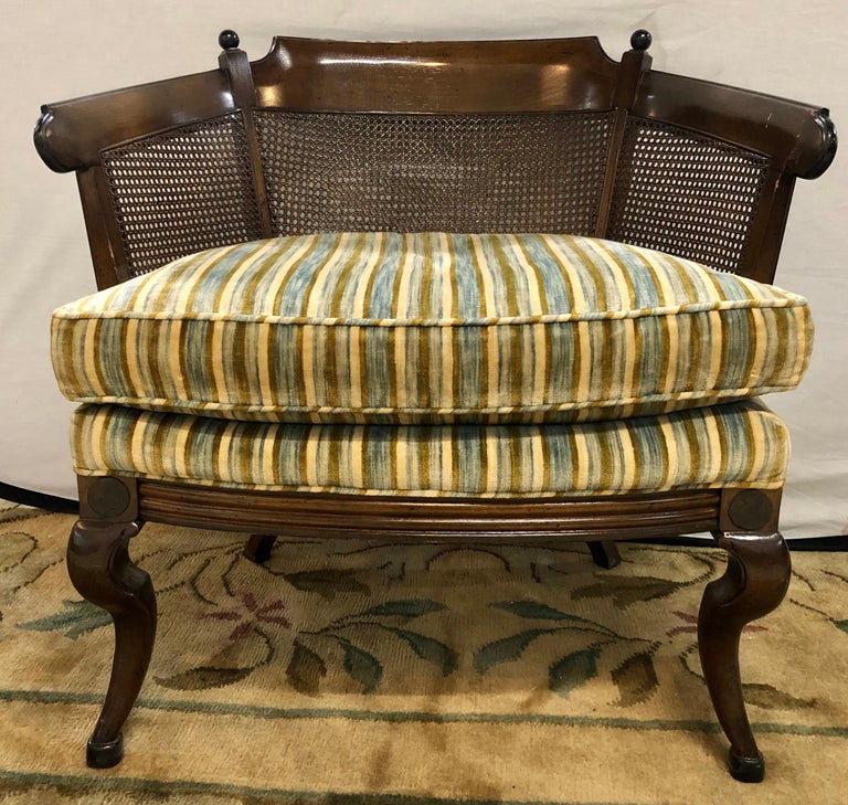 Pair of MidCentury Modern Tub Chairs in Striped Upholstery with