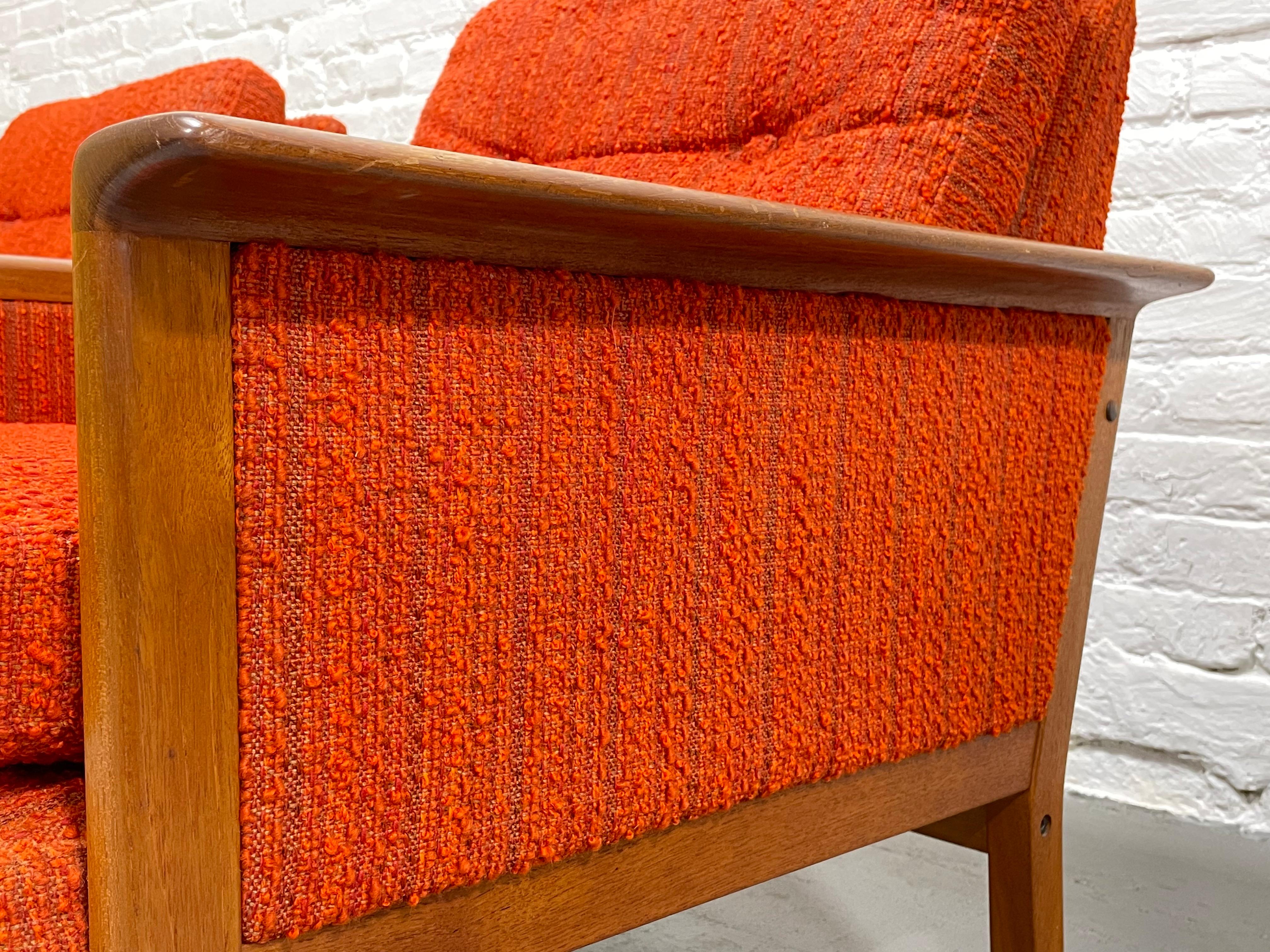 Pair, MidCentury Modern Tweed + Teak Lounge Chairs by Westnofa