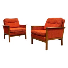Vintage Pair, Mid-Century Modern Tweed + Teak Lounge Chairs by Westnofa Furniture