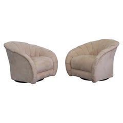 Pair Mid-Century Modern Vladimir Kagan Style Swivel Club Chairs Platform Base