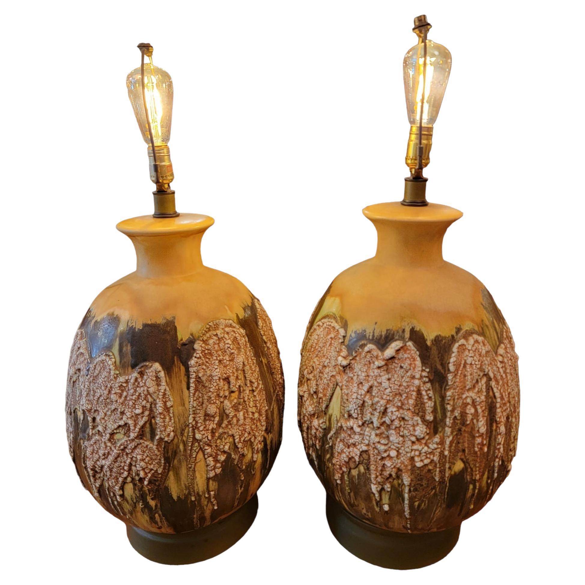 Pair Mid-Century Modern Volcanic Table Lamps For Sale