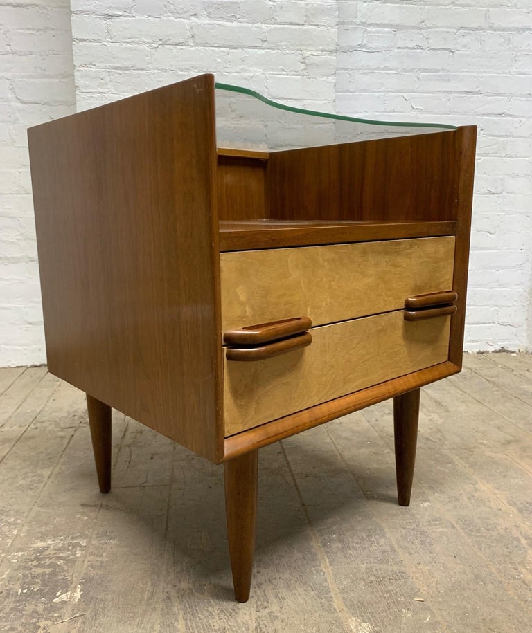 Pair of MidCentury Modern Walnut and Birch Nightstands For Sale at 1stdibs