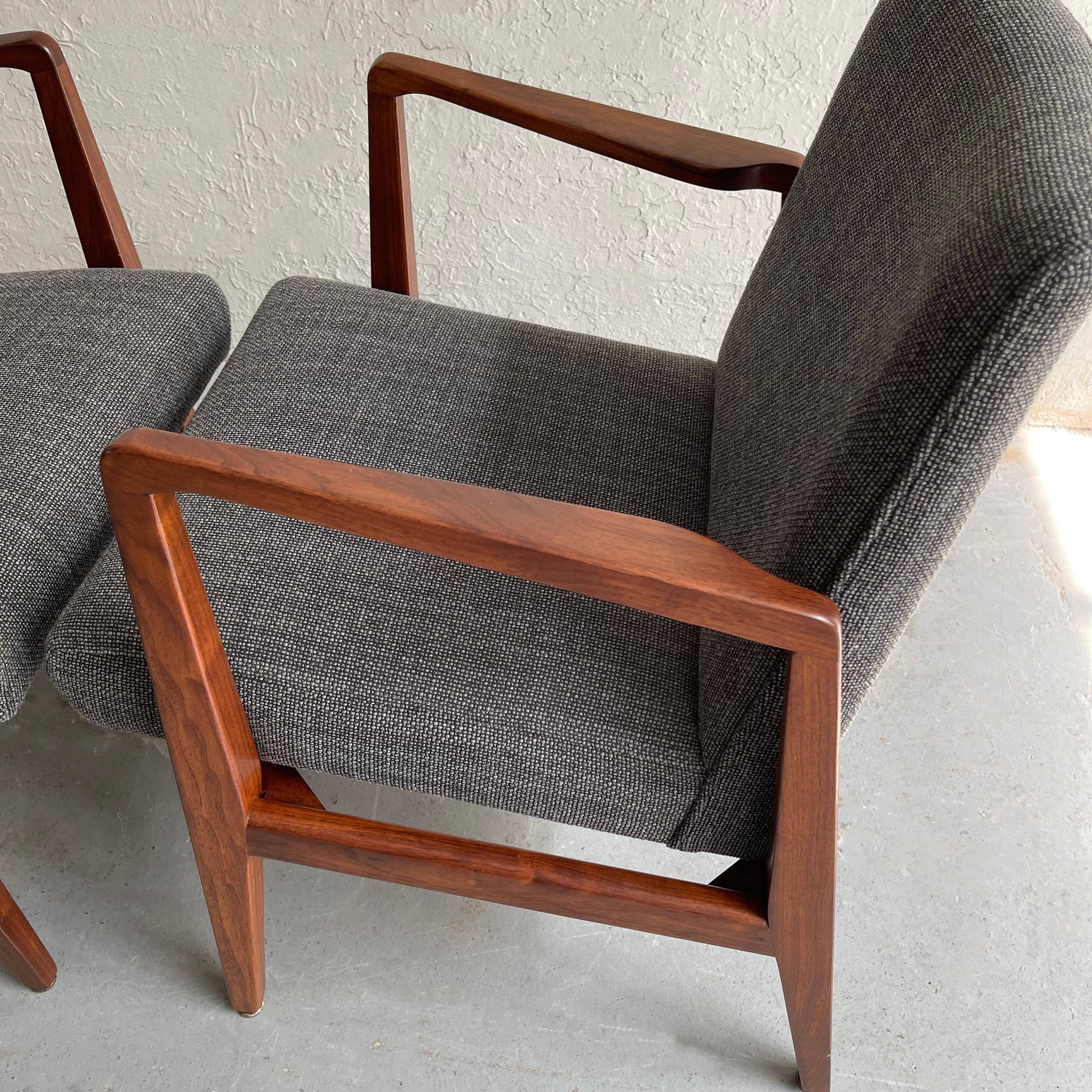 Fabric Pair Mid-Century Modern Walnut Armchairs by Jens Risom For Sale