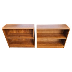 Pair Mid-Century Modern Walnut Veneer Low Bookcases
