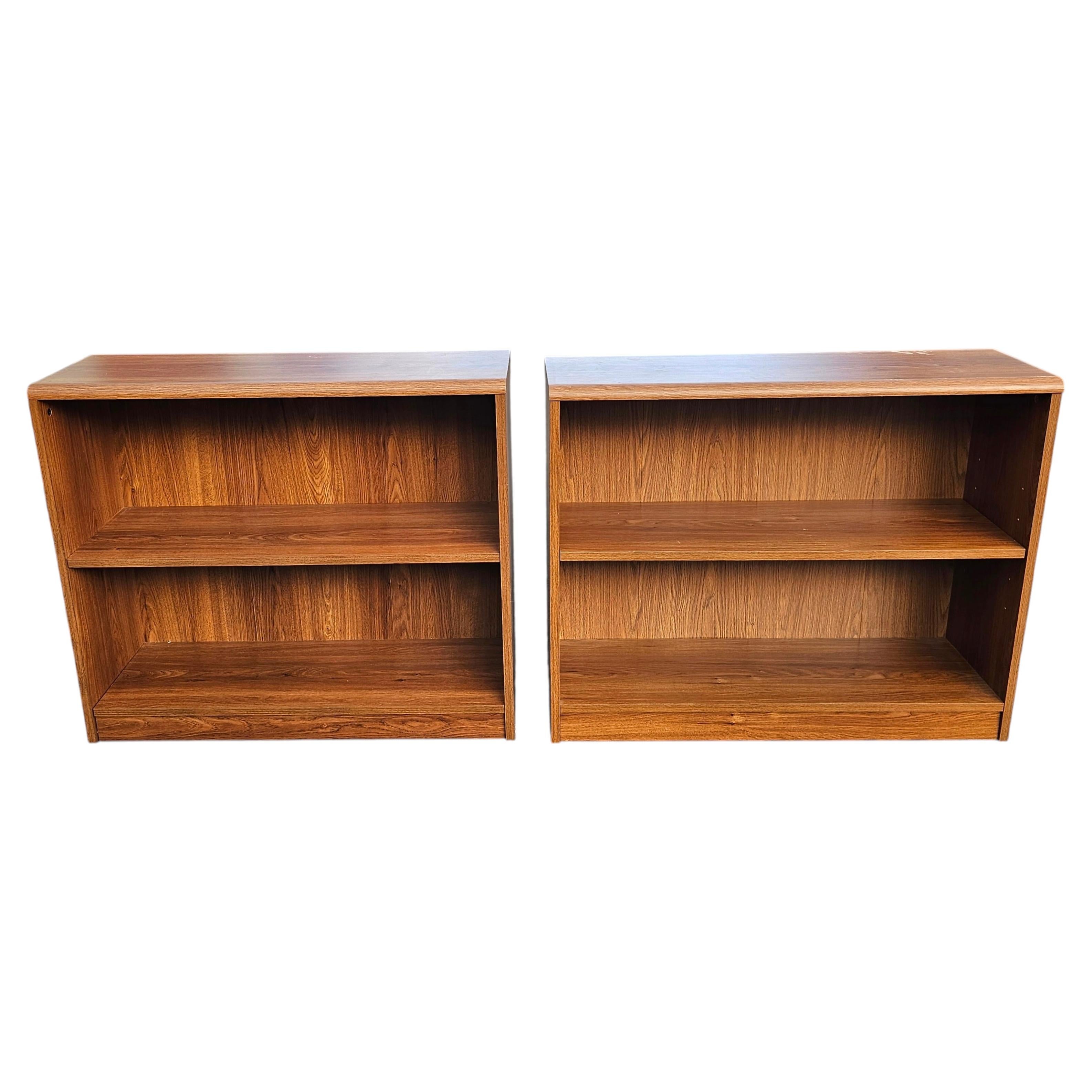 Pair Mid-Century Modern Walnut Veneer Low Bookcases