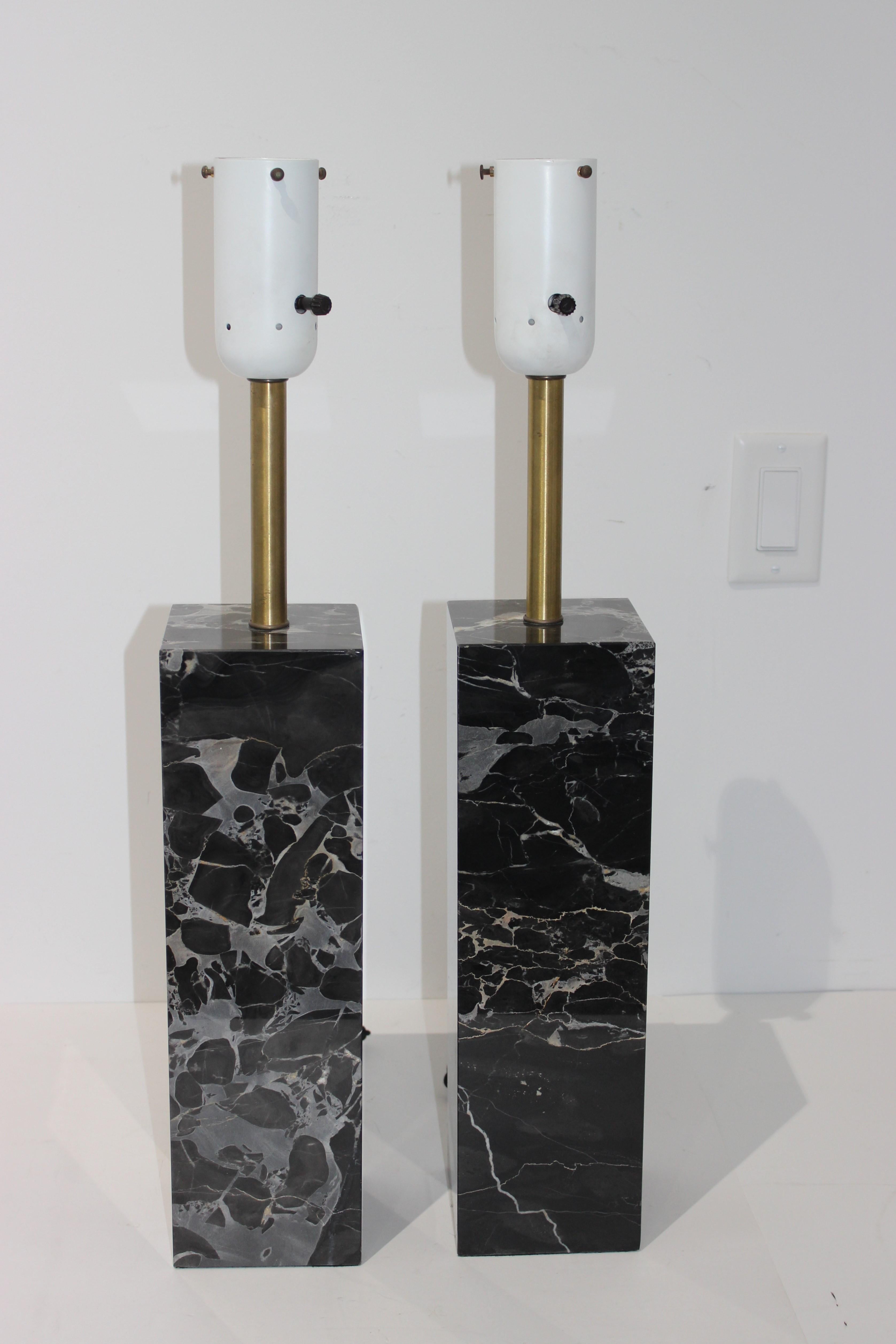 20th Century Pair Mid-Century Modern Walter Von Nessen Table Lamps in Black Variegated Marble For Sale