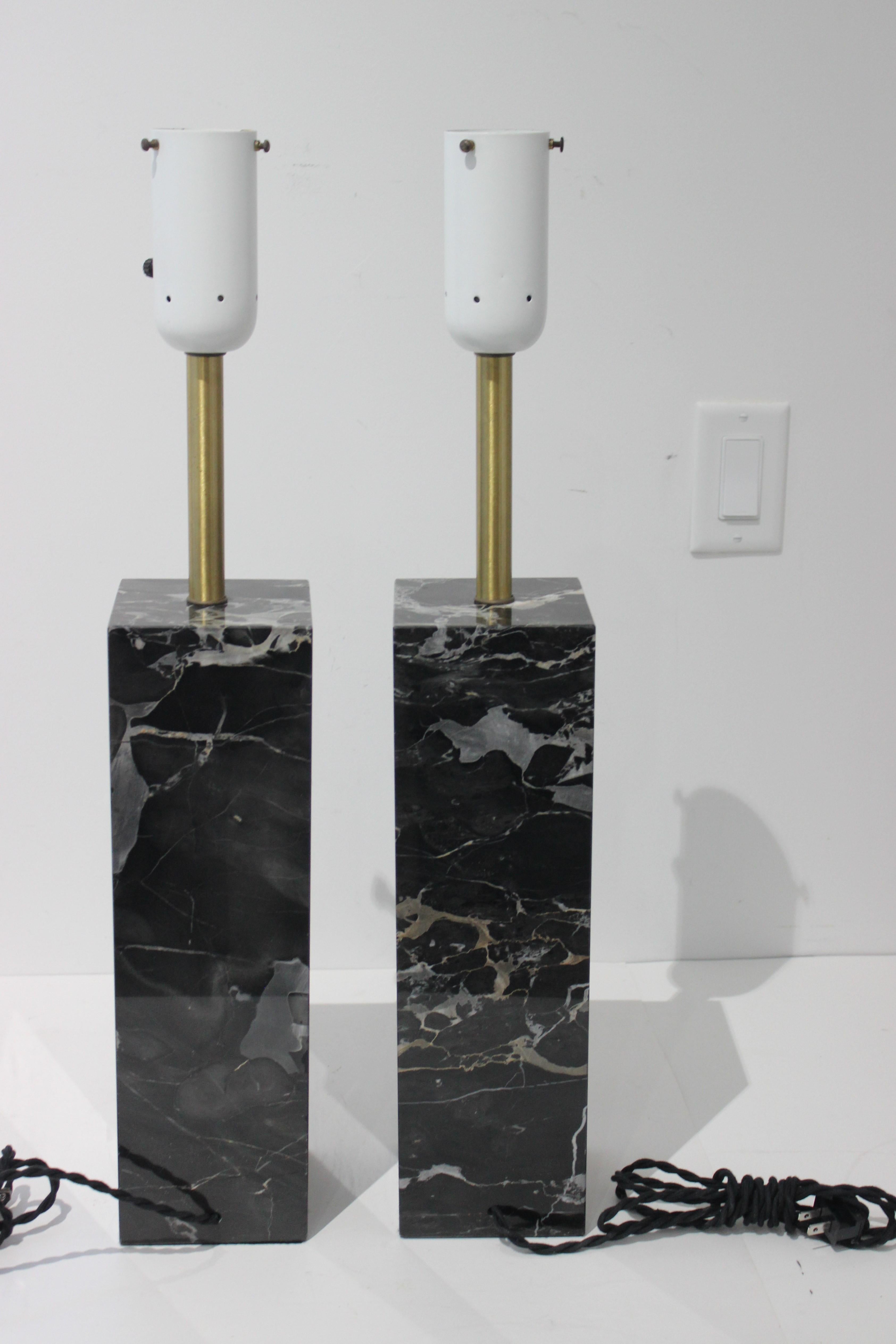 Pair Mid-Century Modern Walter Von Nessen Table Lamps in Black Variegated Marble For Sale 1