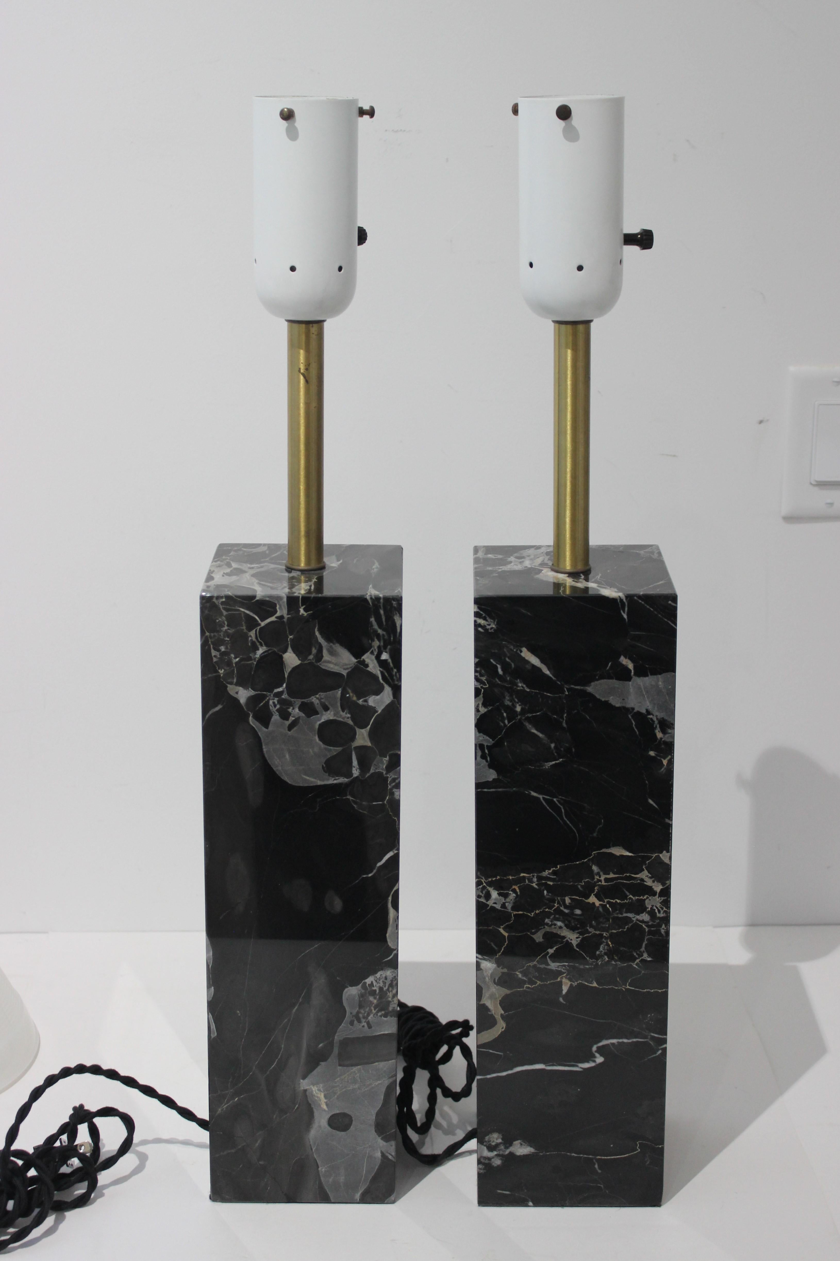 Pair Mid-Century Modern Walter Von Nessen Table Lamps in Black Variegated Marble For Sale 2