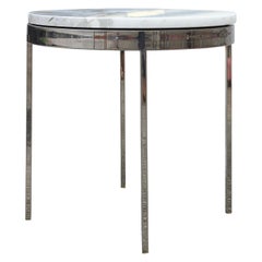 Pair Mid-Century Modern White Marble Stainless Side Tables by Nicos Zographos